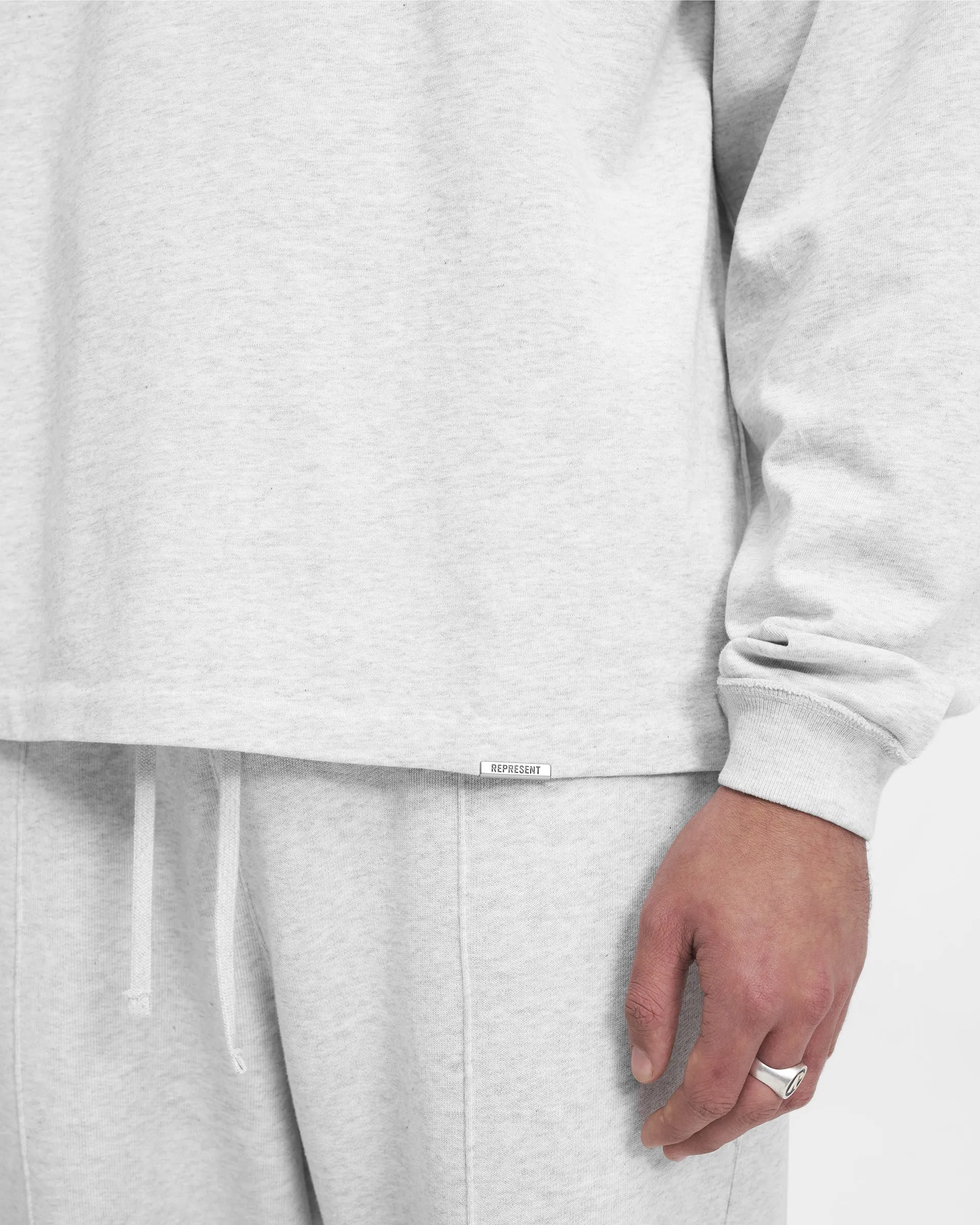 Heavyweight Initial Long Sleeve T-Shirt - Ice Grey Marl sold by Represent product image thumbnail 4