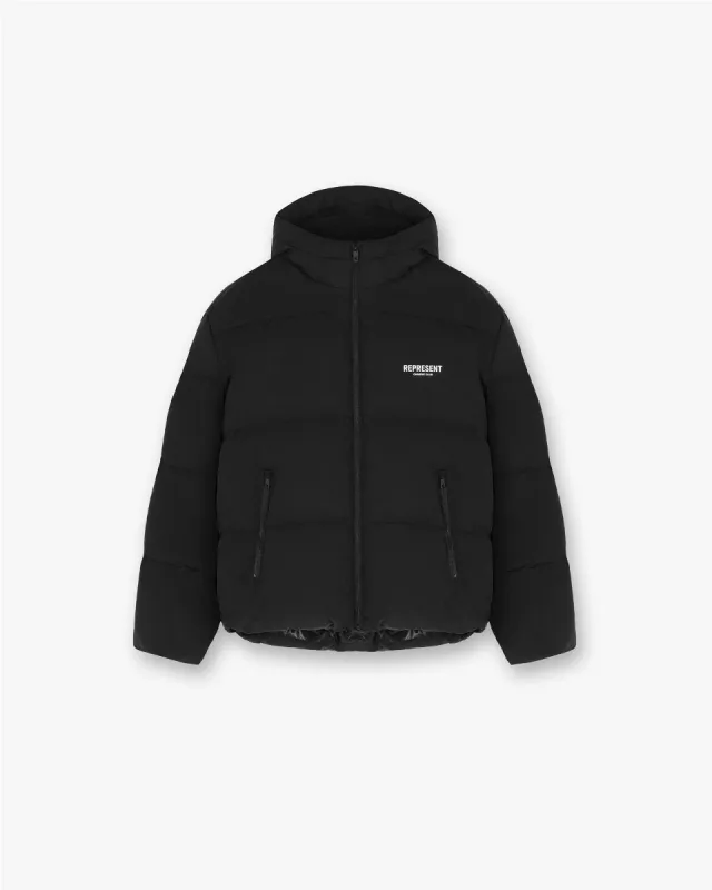 Represent Owners Club Hooded Puffer Jacket - Black sold by Represent