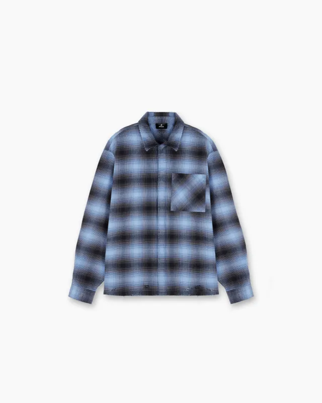 Represent X End Distressed Flannel Shirt - Blue sold by Represent
