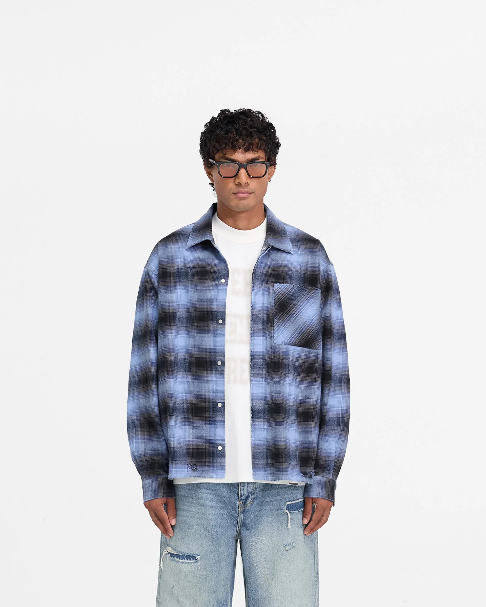 Represent X End Distressed Flannel Shirt - Blue sold by Represent product image thumbnail 3