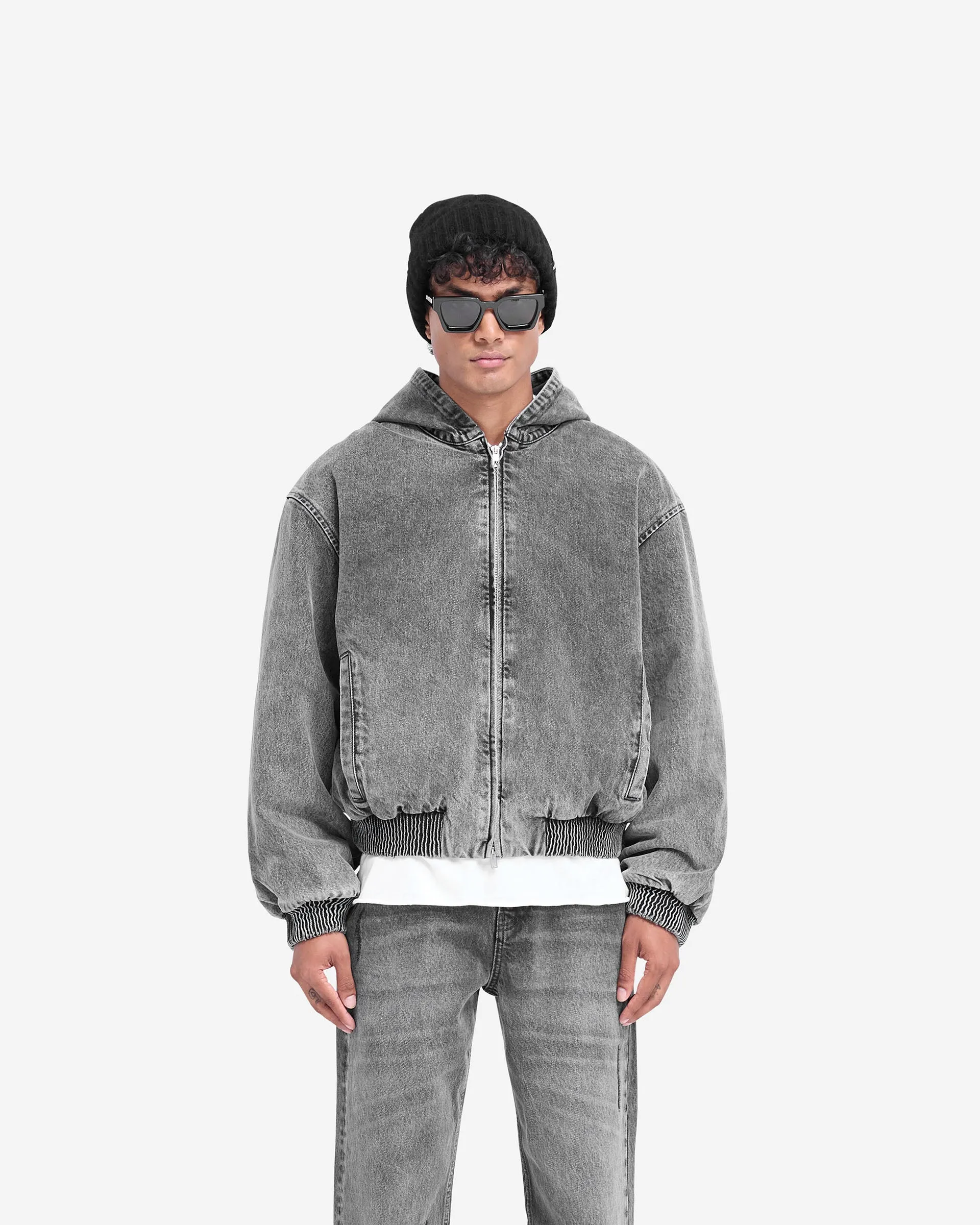 R5 Hooded Denim Bomber - Charcoal Grey sold by Represent product image thumbnail 3