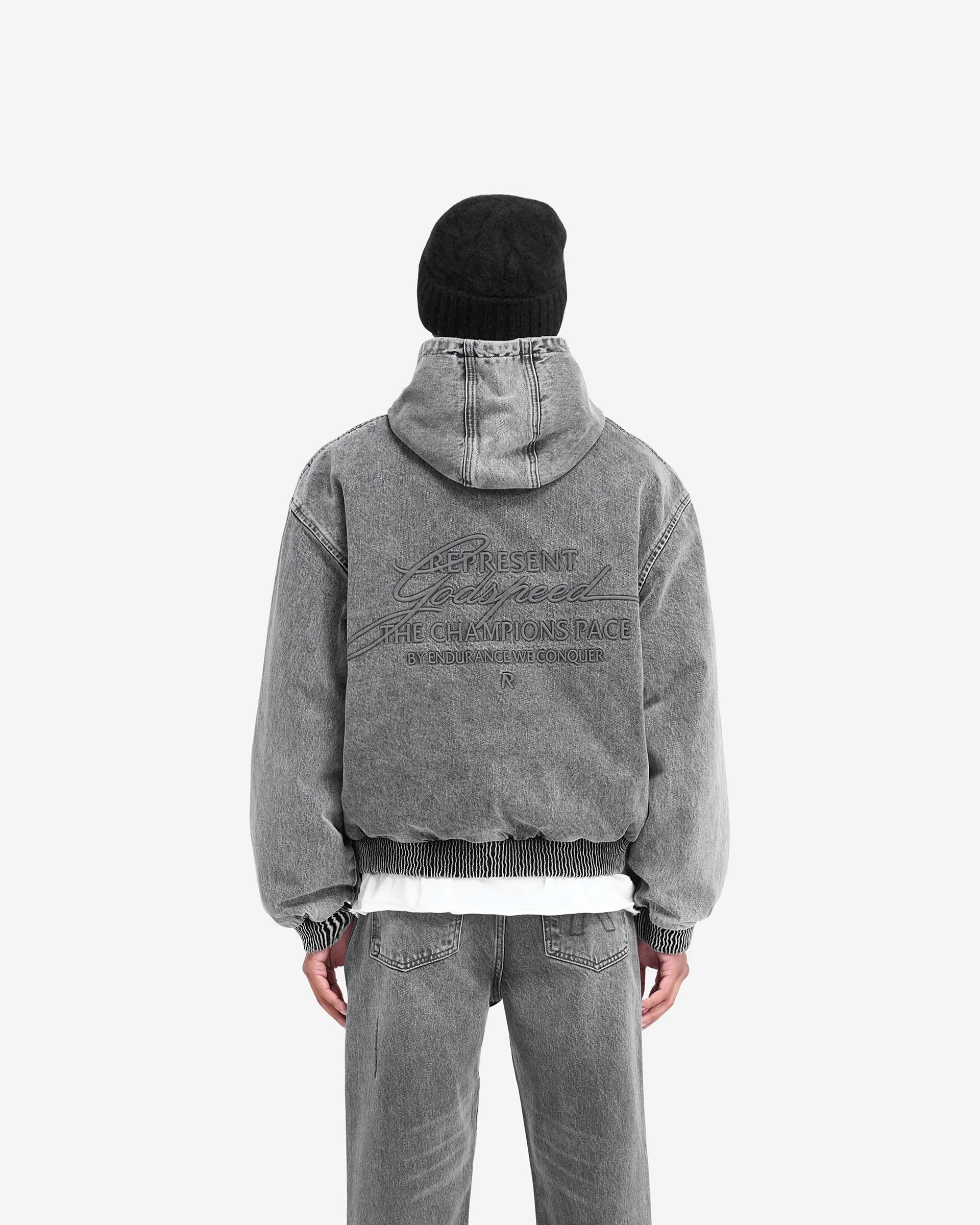 R5 Hooded Denim Bomber - Charcoal Grey sold by Represent product image thumbnail 5