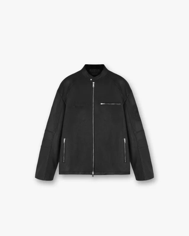 ◆DEINET◆ RACING BIKER LEATHER JACKET IN BLACK KDTJI4F8211 Racing Leather Jacket - Black | Parallel
