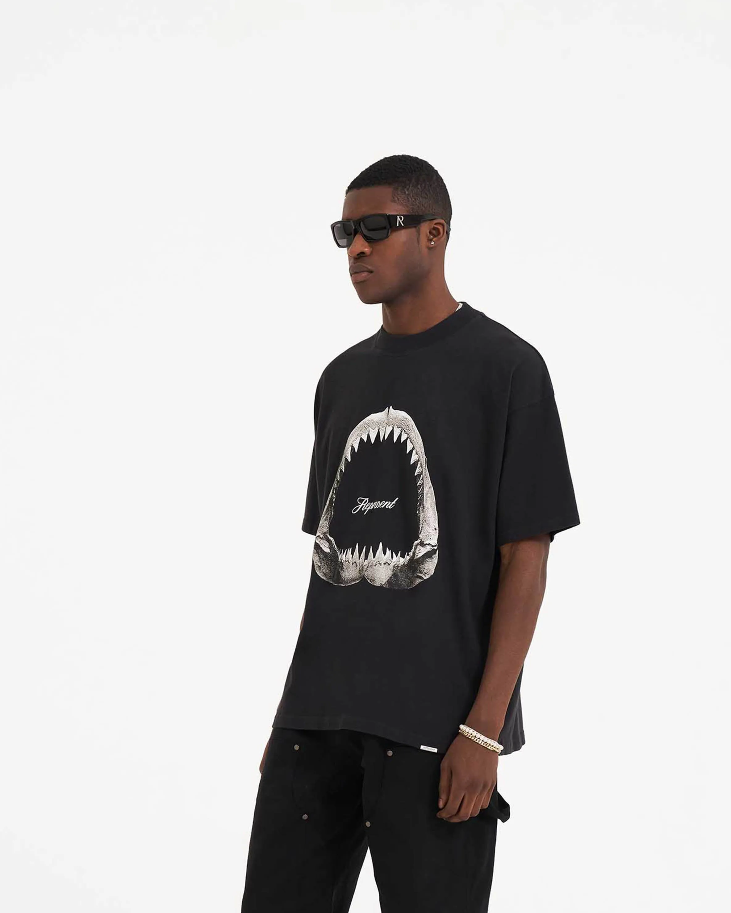 Shark Jaws T-Shirt - Off Black sold by Represent product image thumbnail 2