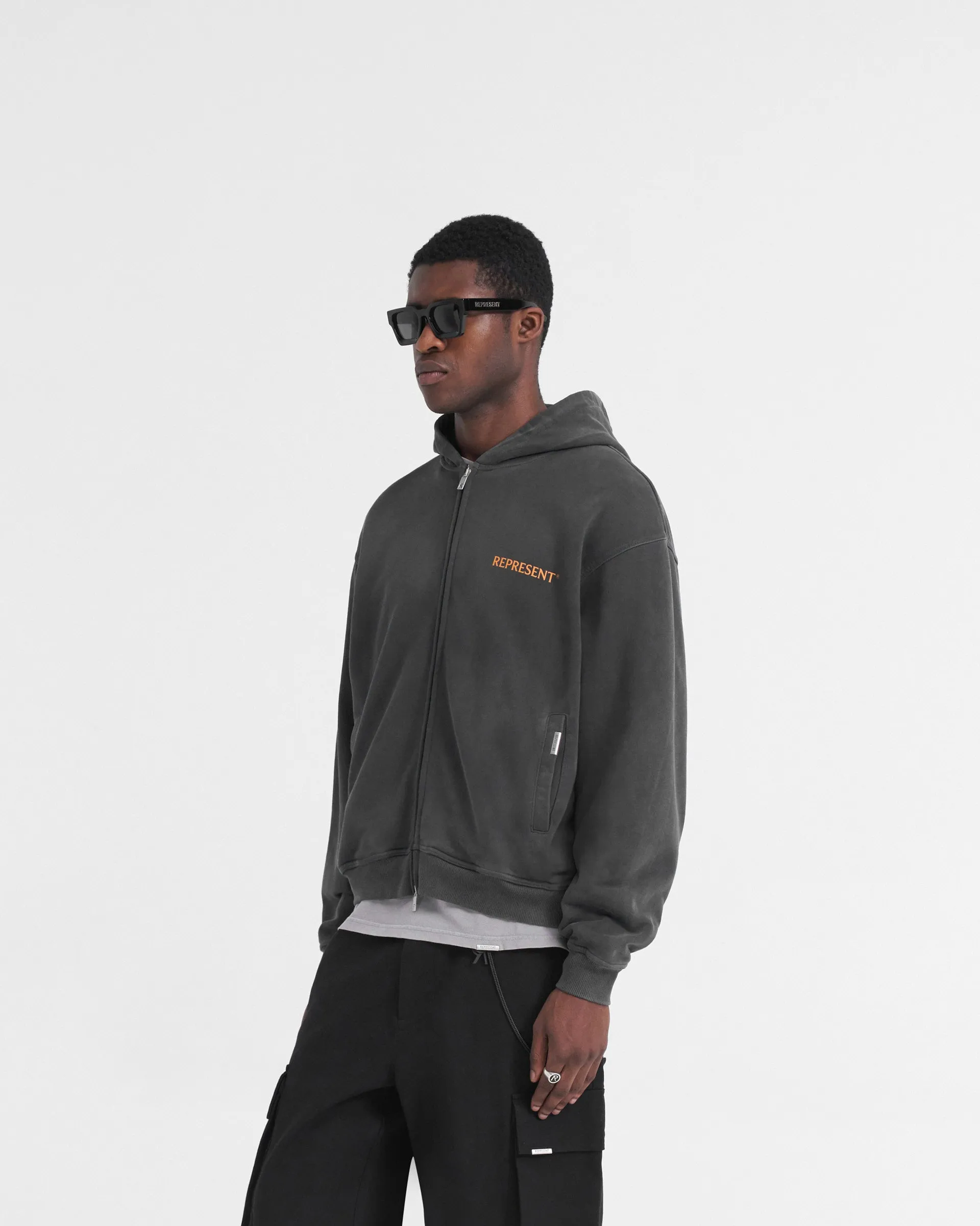 Higher Truth Zip Through Hoodie - Aged Black sold by Represent product image thumbnail 4