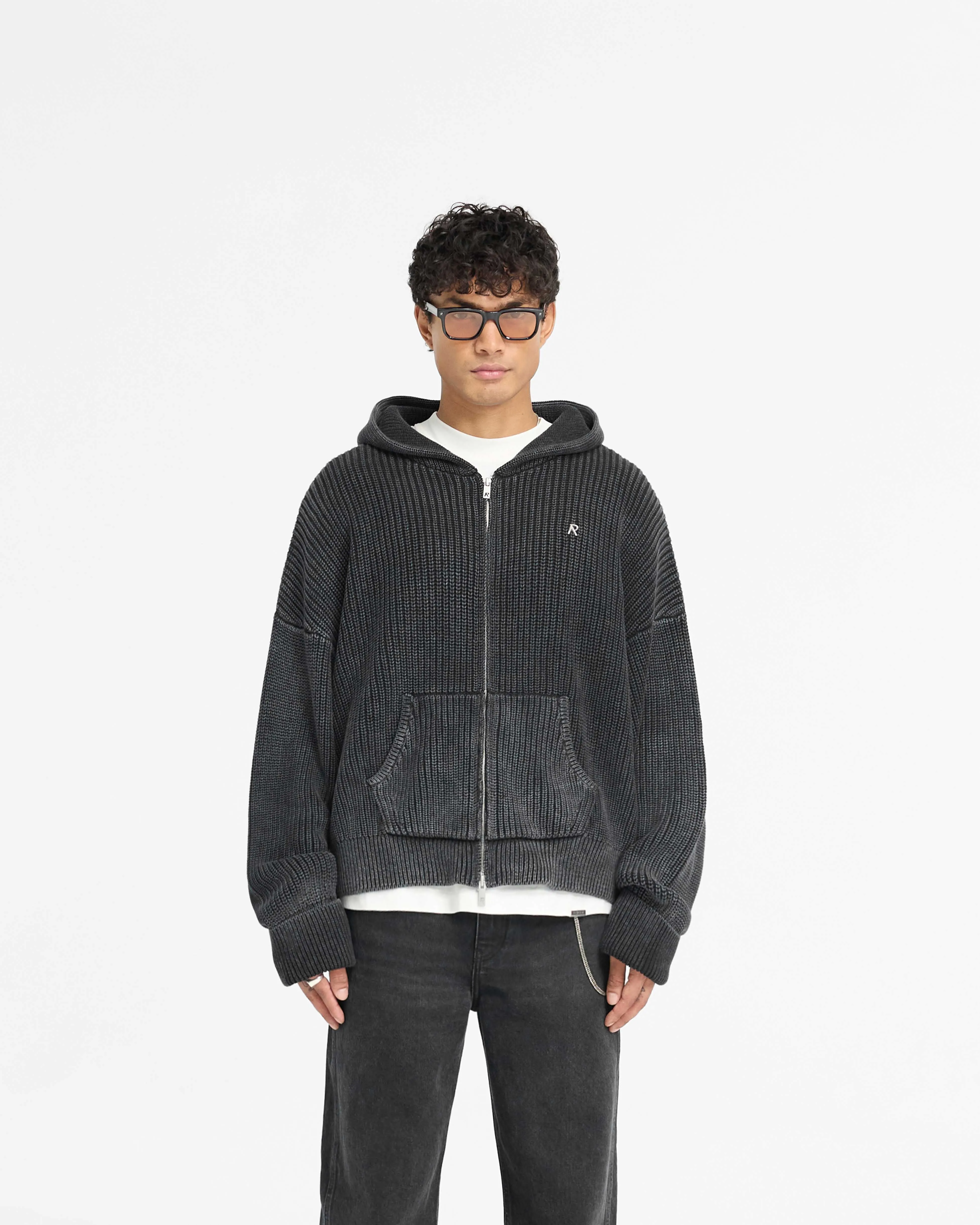 Ribbed Zip Through Hoodie - Jet Black sold by Represent product image thumbnail 3