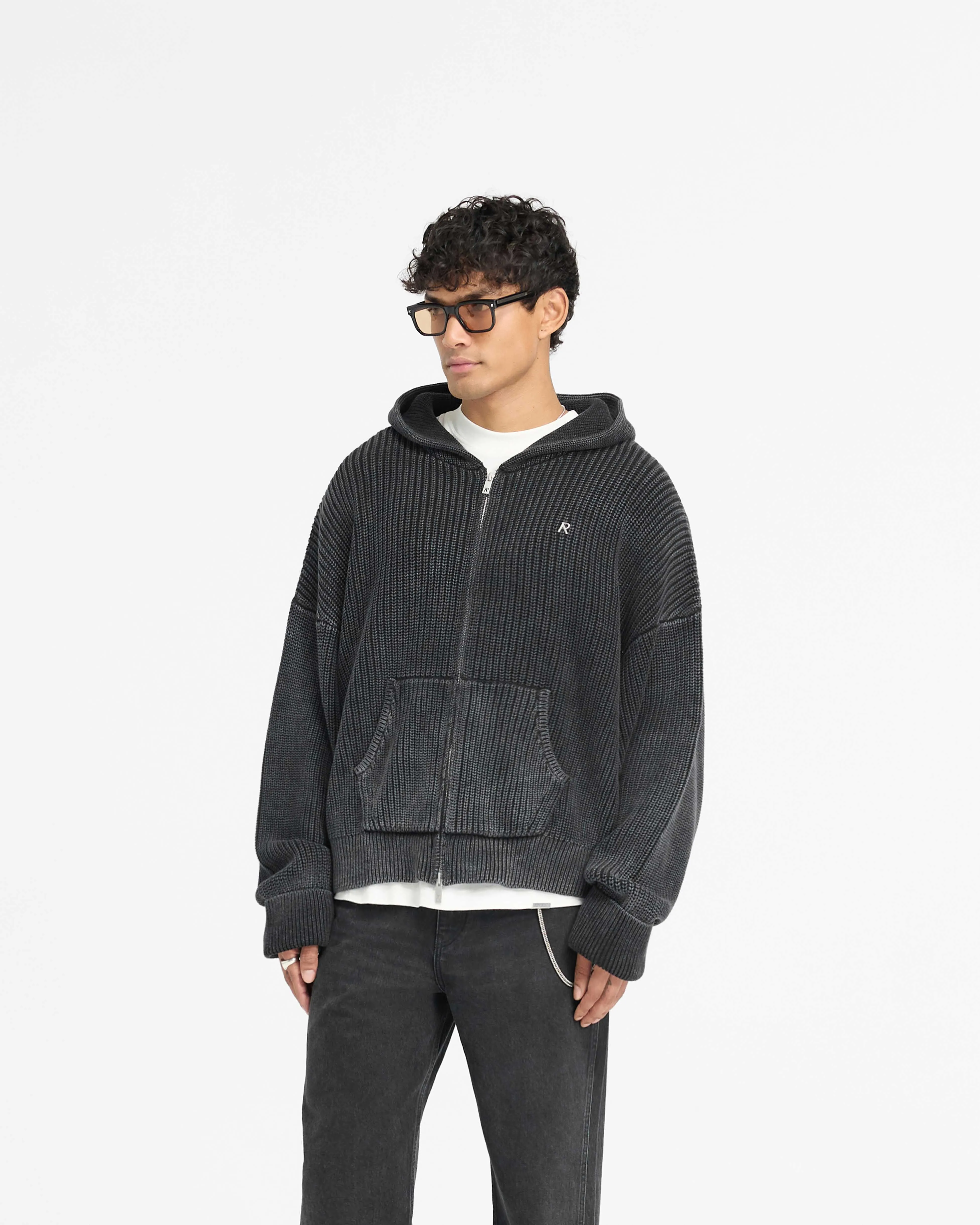 Ribbed Zip Through Hoodie - Jet Black sold by Represent product image thumbnail 2
