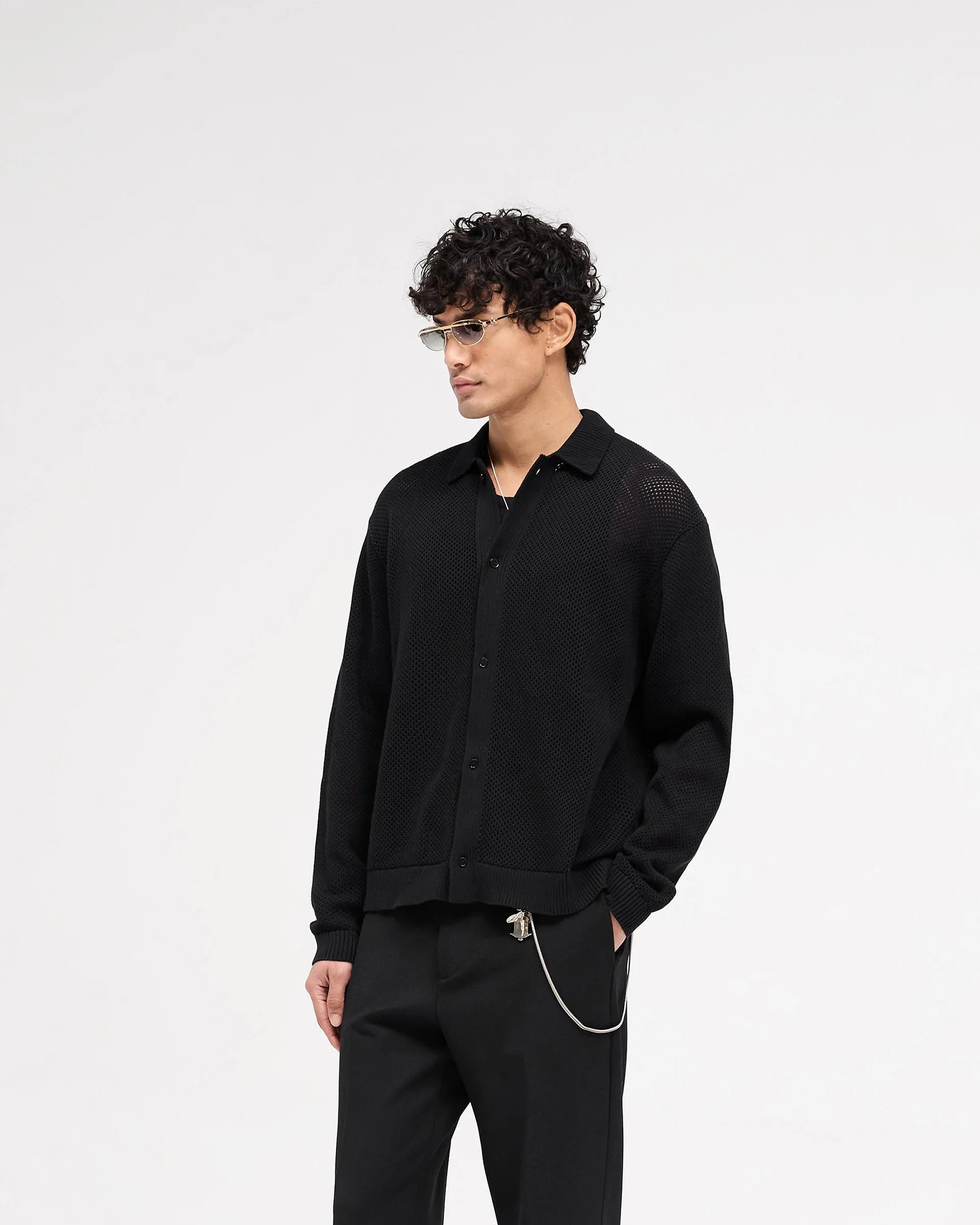 Long Sleeve Mesh Knit Shirt - Jet Black sold by Represent product image thumbnail 2