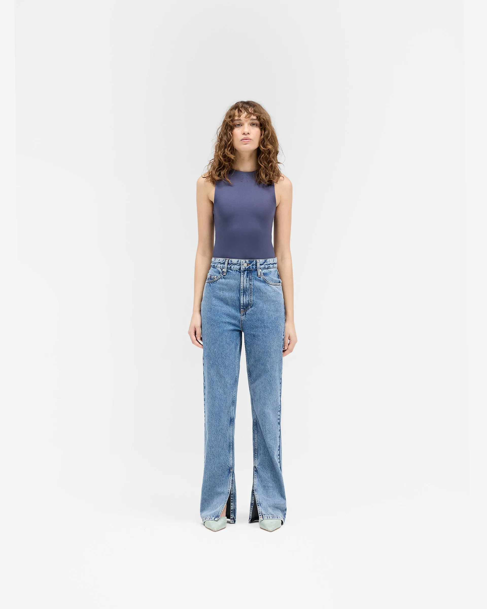 Split Hem Straight Jean - Washed Blue sold by Represent product image thumbnail 5
