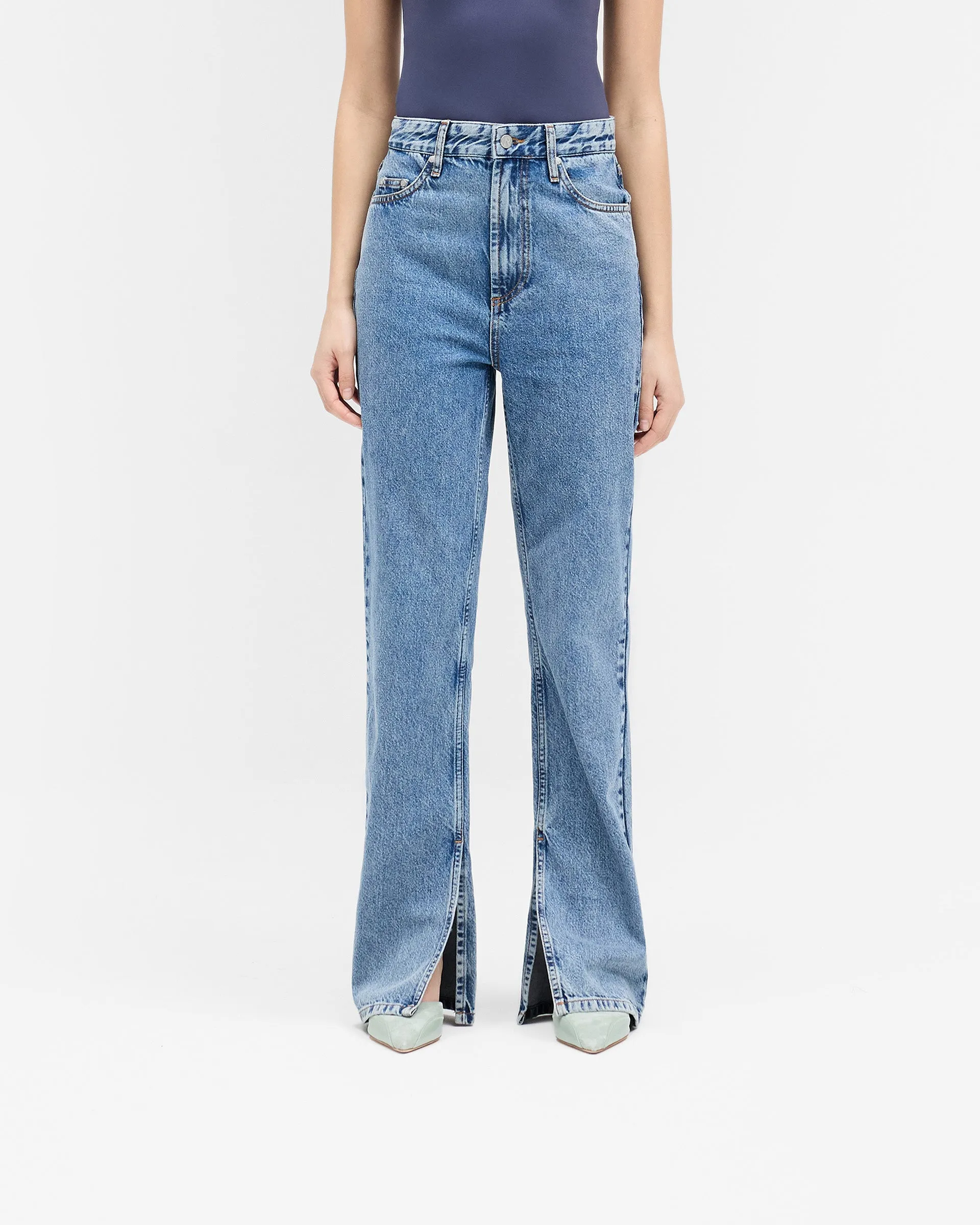 Split Hem Straight Jean - Washed Blue sold by Represent product image thumbnail 3