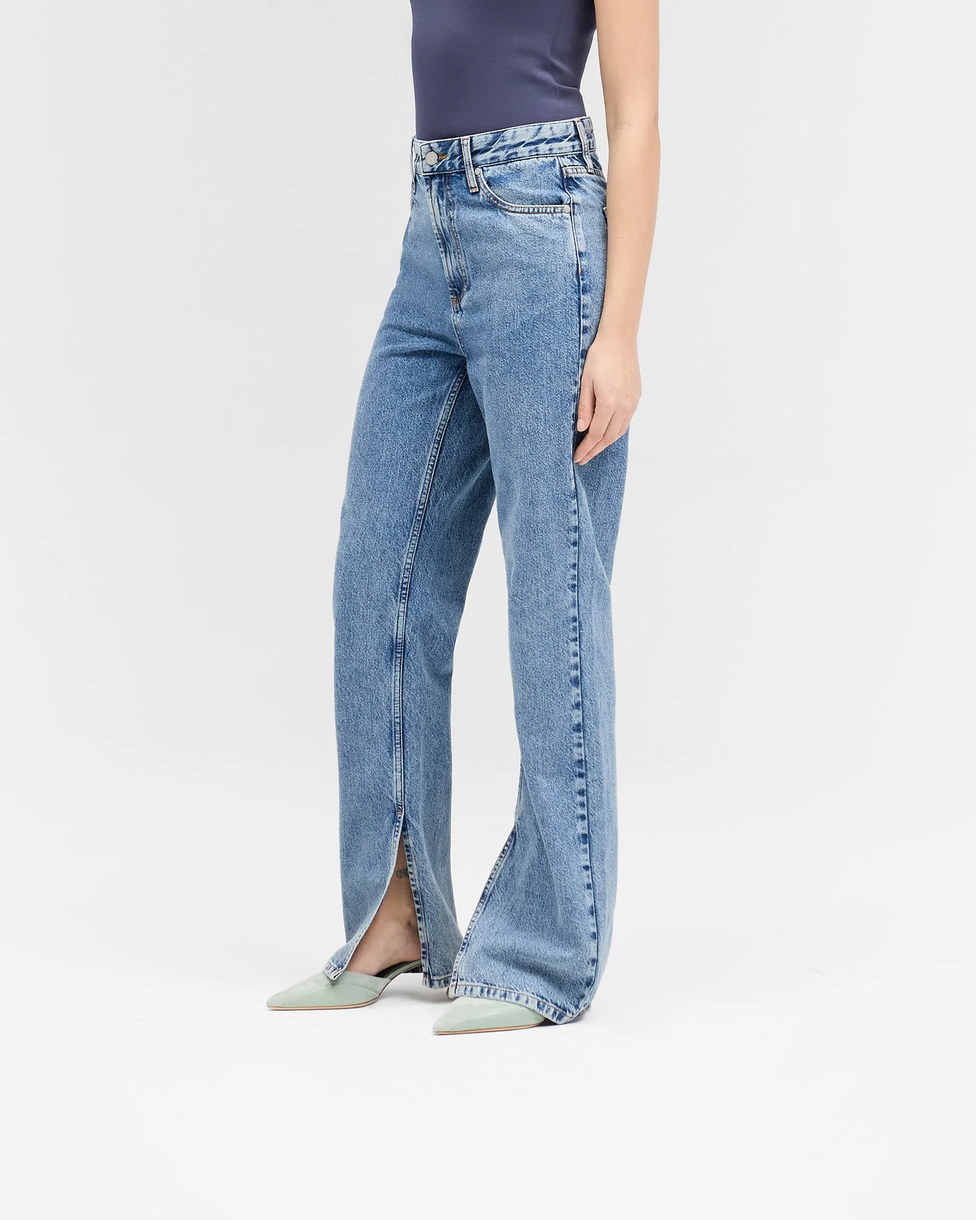 Split Hem Straight Jean - Washed Blue sold by Represent product image thumbnail 2