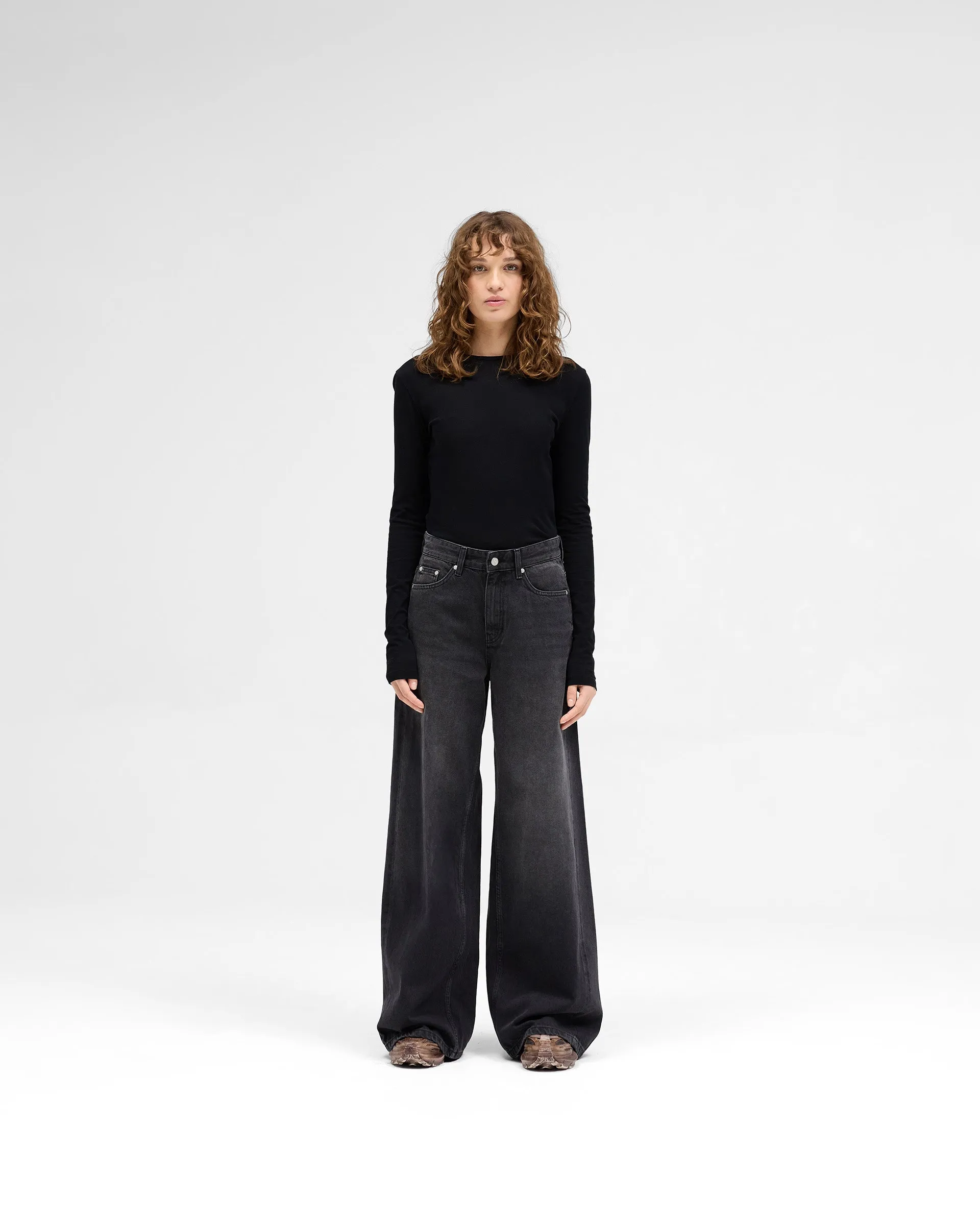 Mid Rise Wide Leg Jean - Washed Black sold by Represent product image thumbnail 5