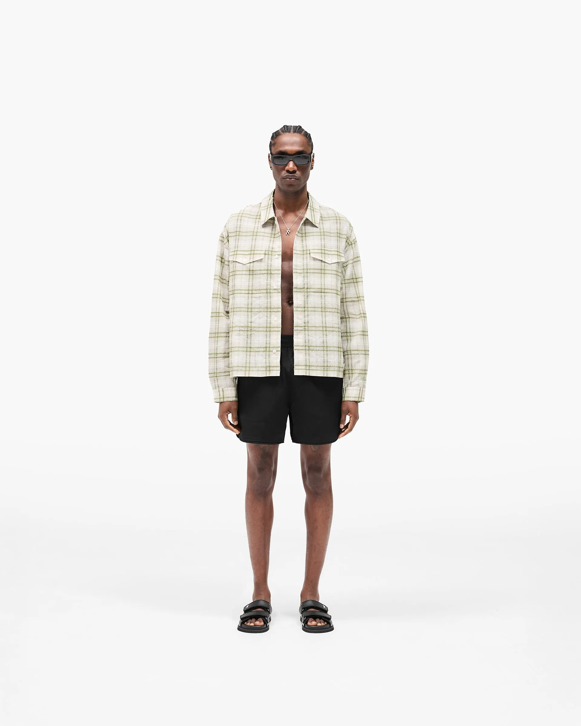 Sheer Long Sleeve Flannel Shirt - Green sold by Represent product image thumbnail 5