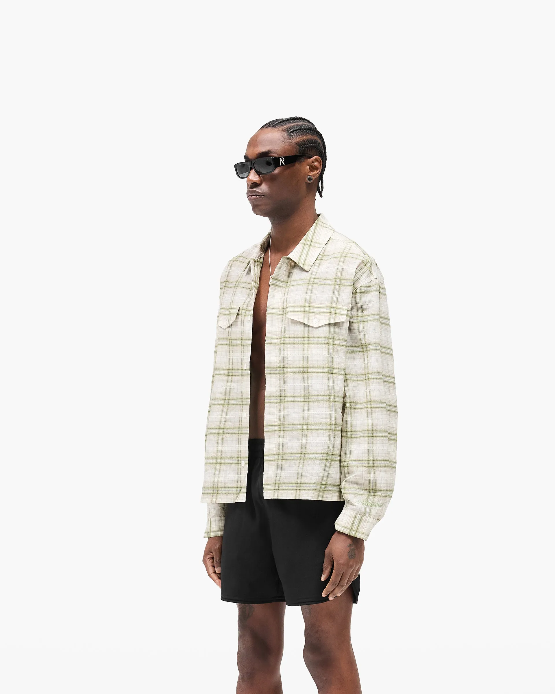 Sheer Long Sleeve Flannel Shirt - Green sold by Represent product image thumbnail 2