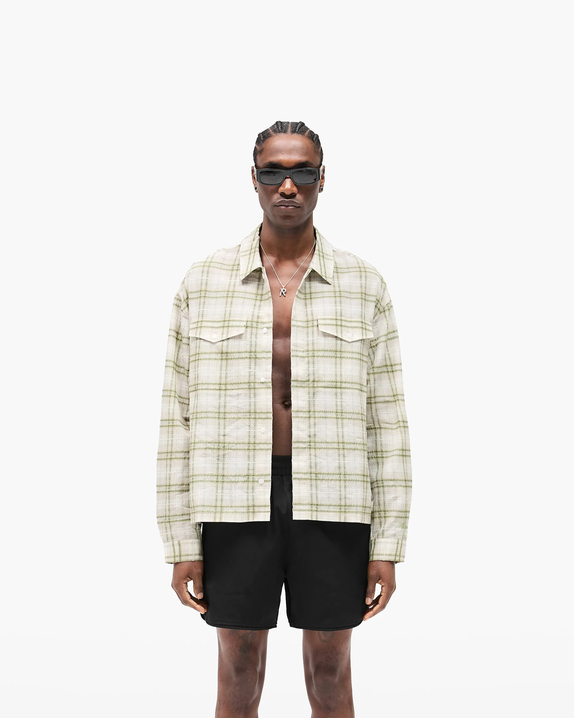 Sheer Long Sleeve Flannel Shirt - Green sold by Represent product image thumbnail 3