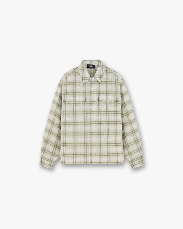 Sheer Long Sleeve Flannel Shirt - Green made by Represent