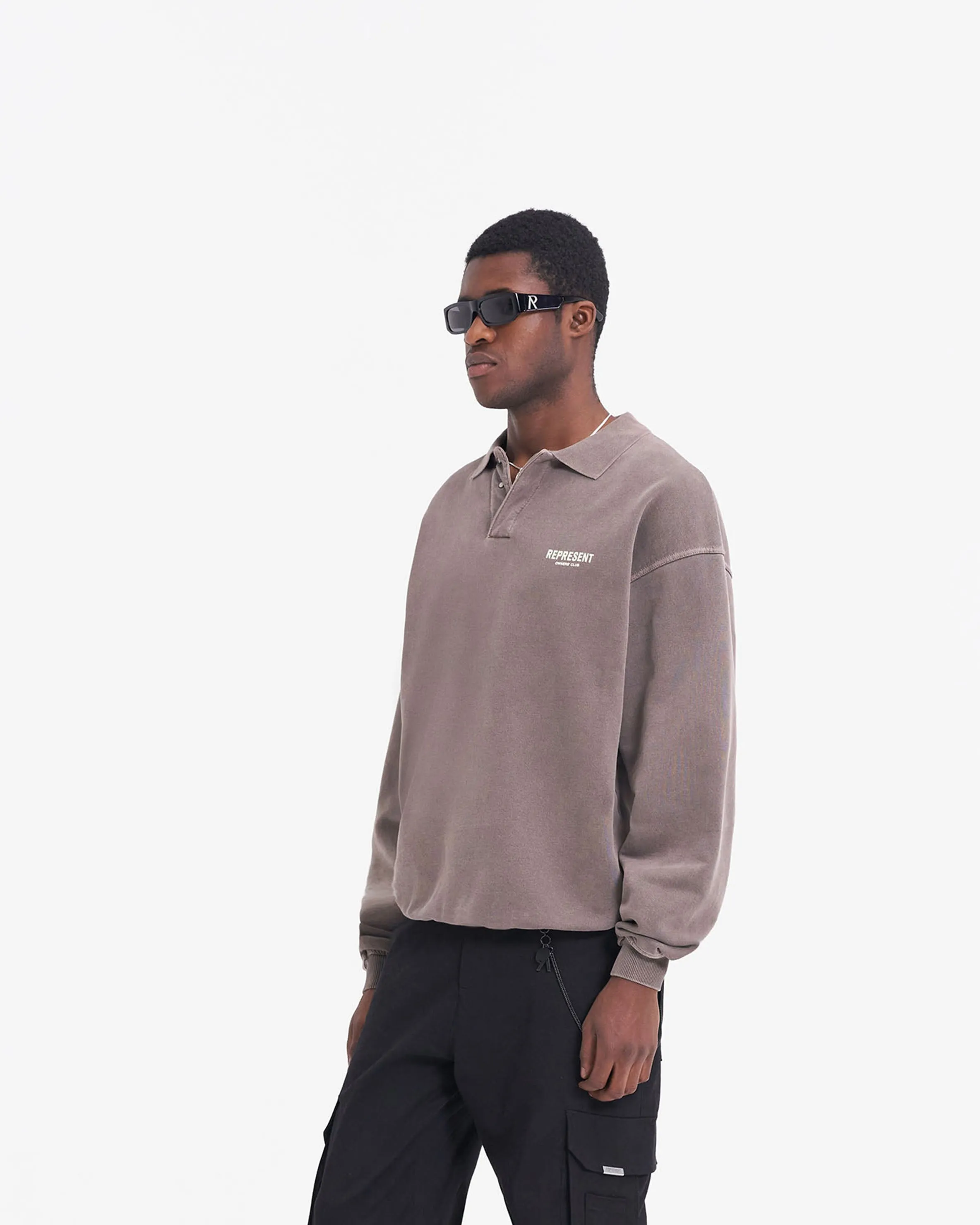 Represent Owners Club Long Sleeve Polo Sweater - Fog sold by Represent product image thumbnail 4