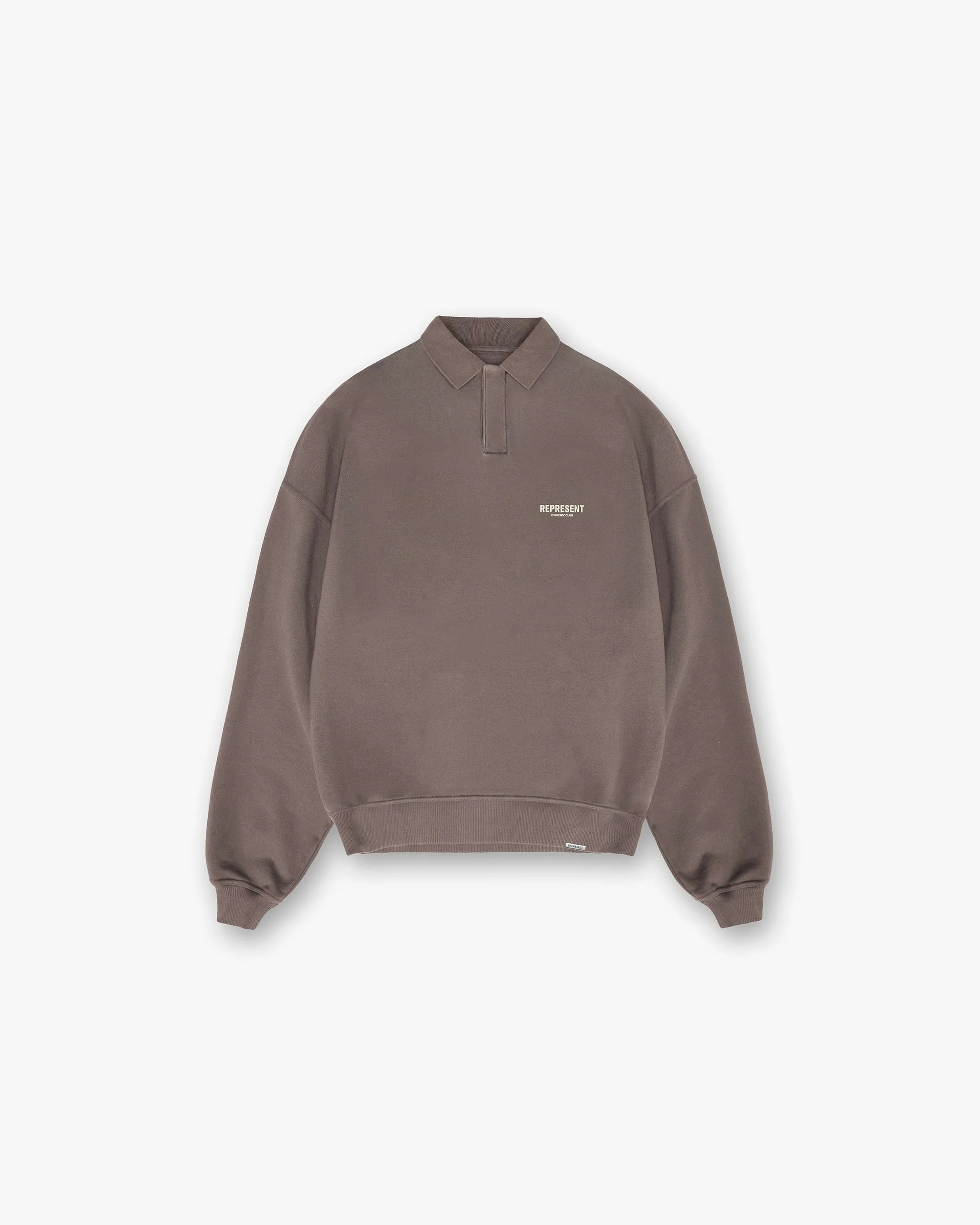 Represent Owners Club Long Sleeve Polo Sweater - Fog sold by Represent