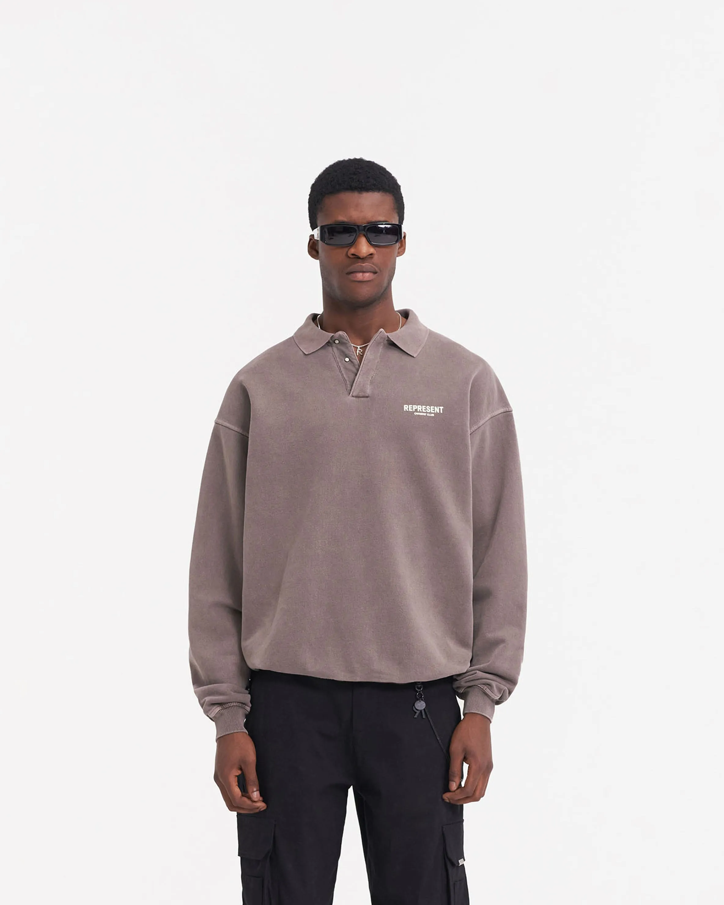 Represent Owners Club Long Sleeve Polo Sweater - Fog sold by Represent product image thumbnail 3