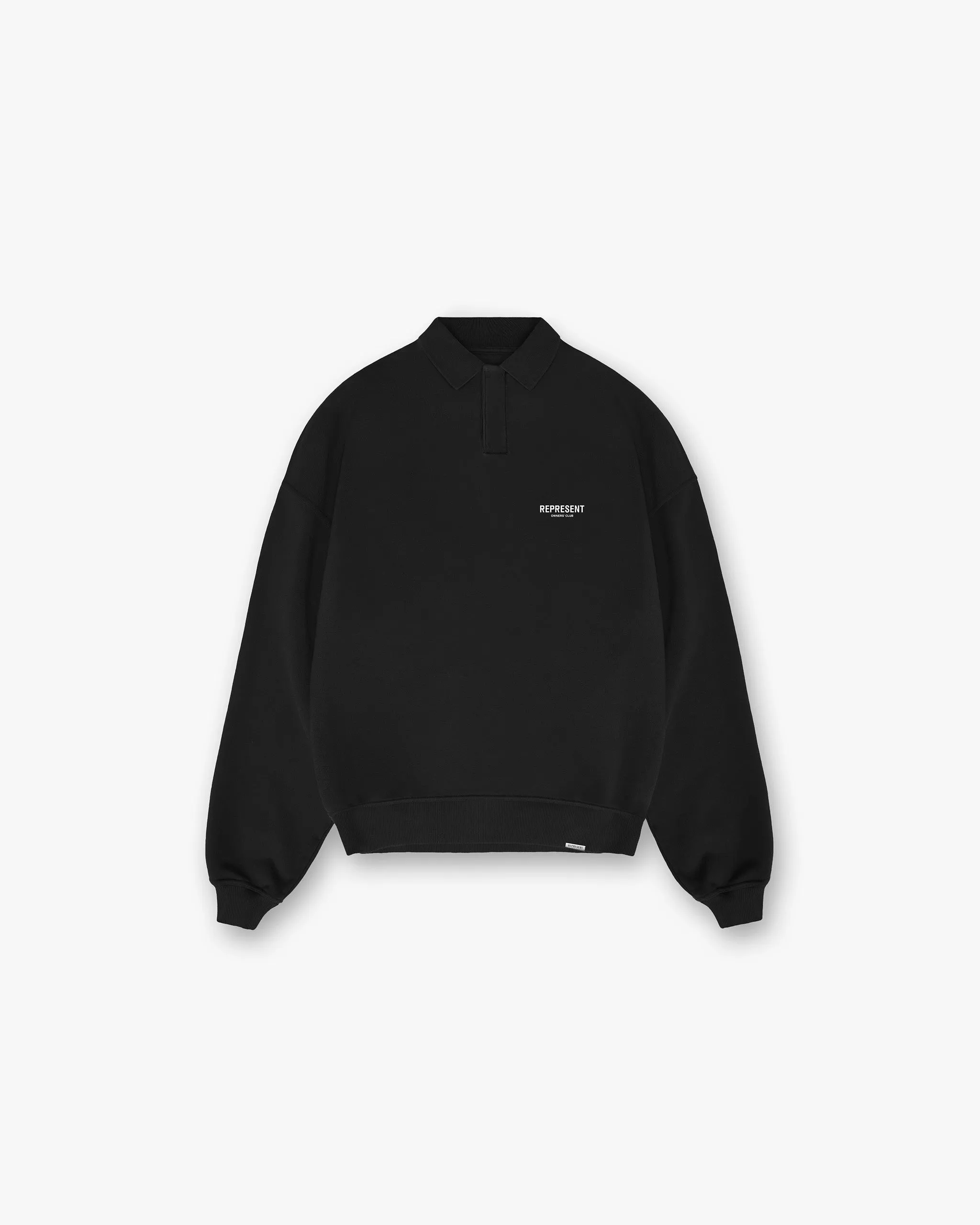 Represent Owners Club Long Sleeve Polo Sweater - Black sold by Represent