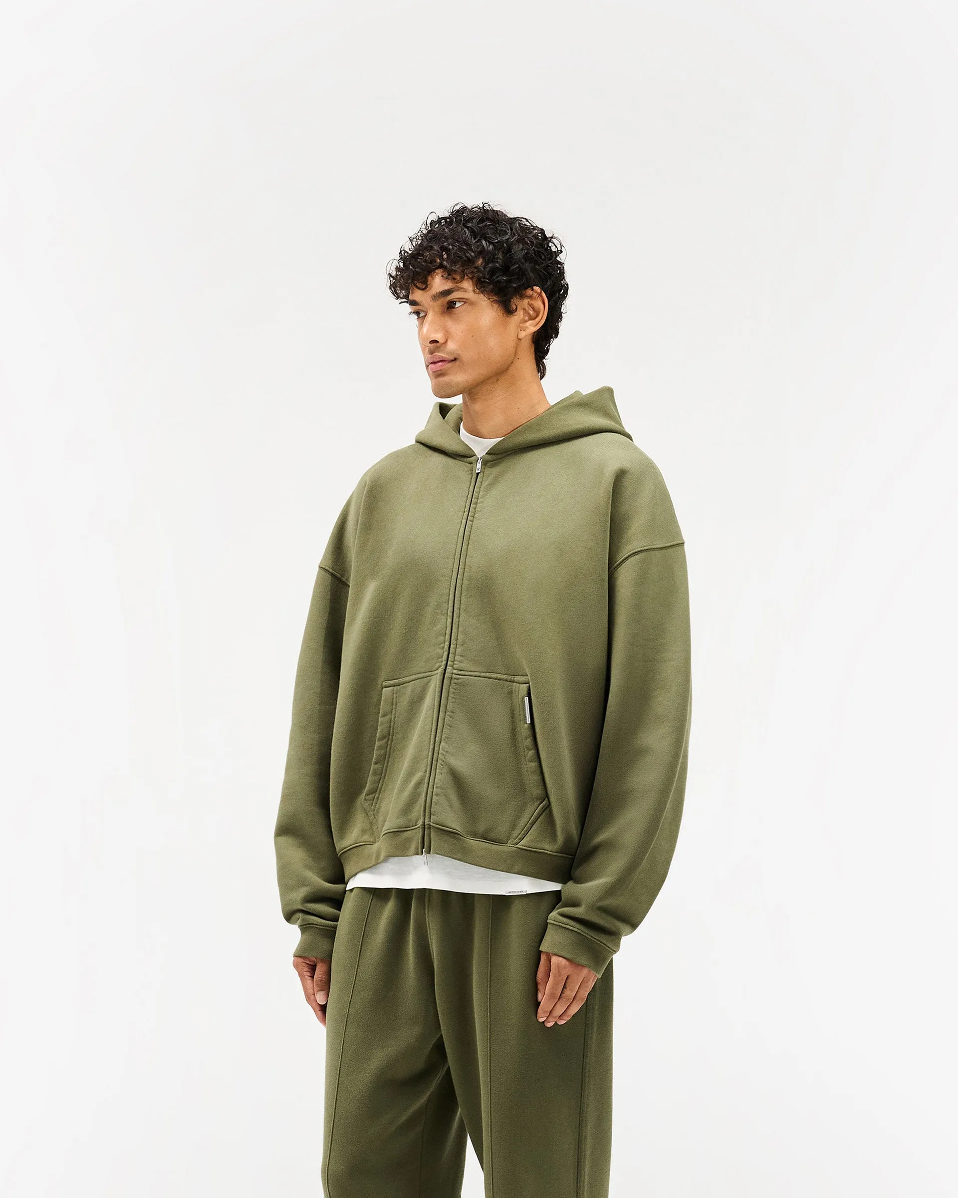 Initial Boxy Zip Through Hoodie - Army Green sold by Represent product image thumbnail 4