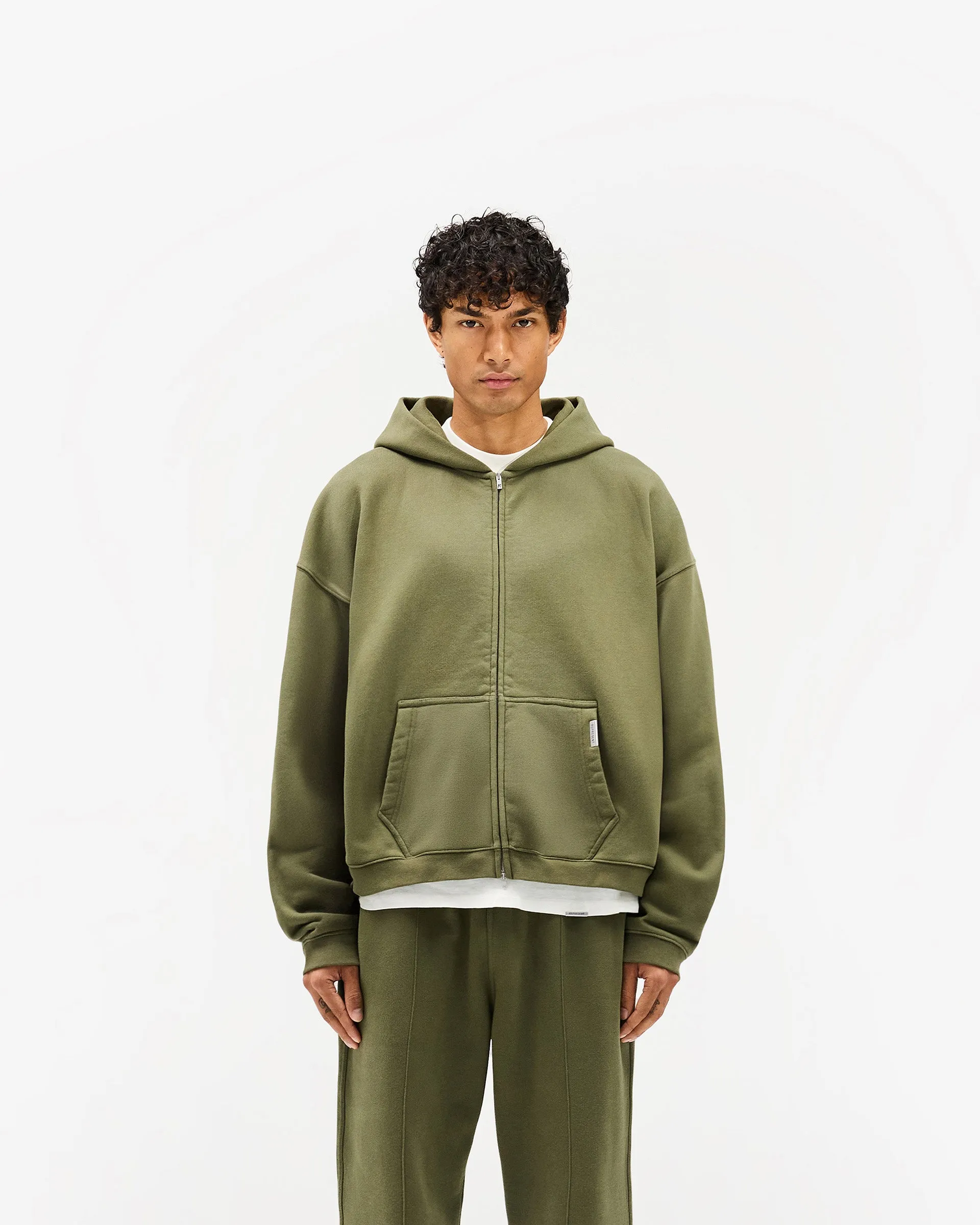 Initial Boxy Zip Through Hoodie - Army Green sold by Represent product image thumbnail 3