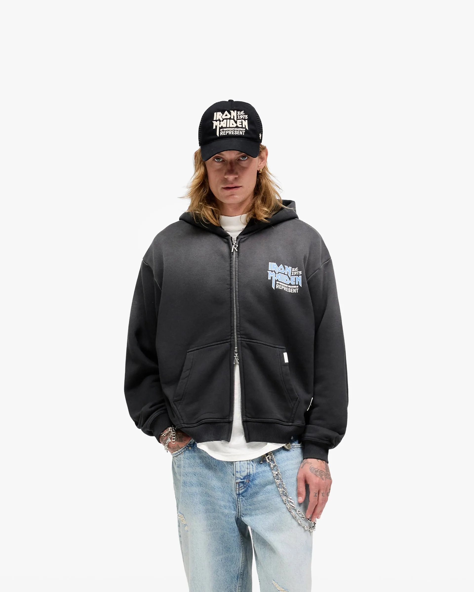 Represent X Iron Maiden Anniversary Zip Through Hoodie - Stained Black sold by Represent product image thumbnail 3