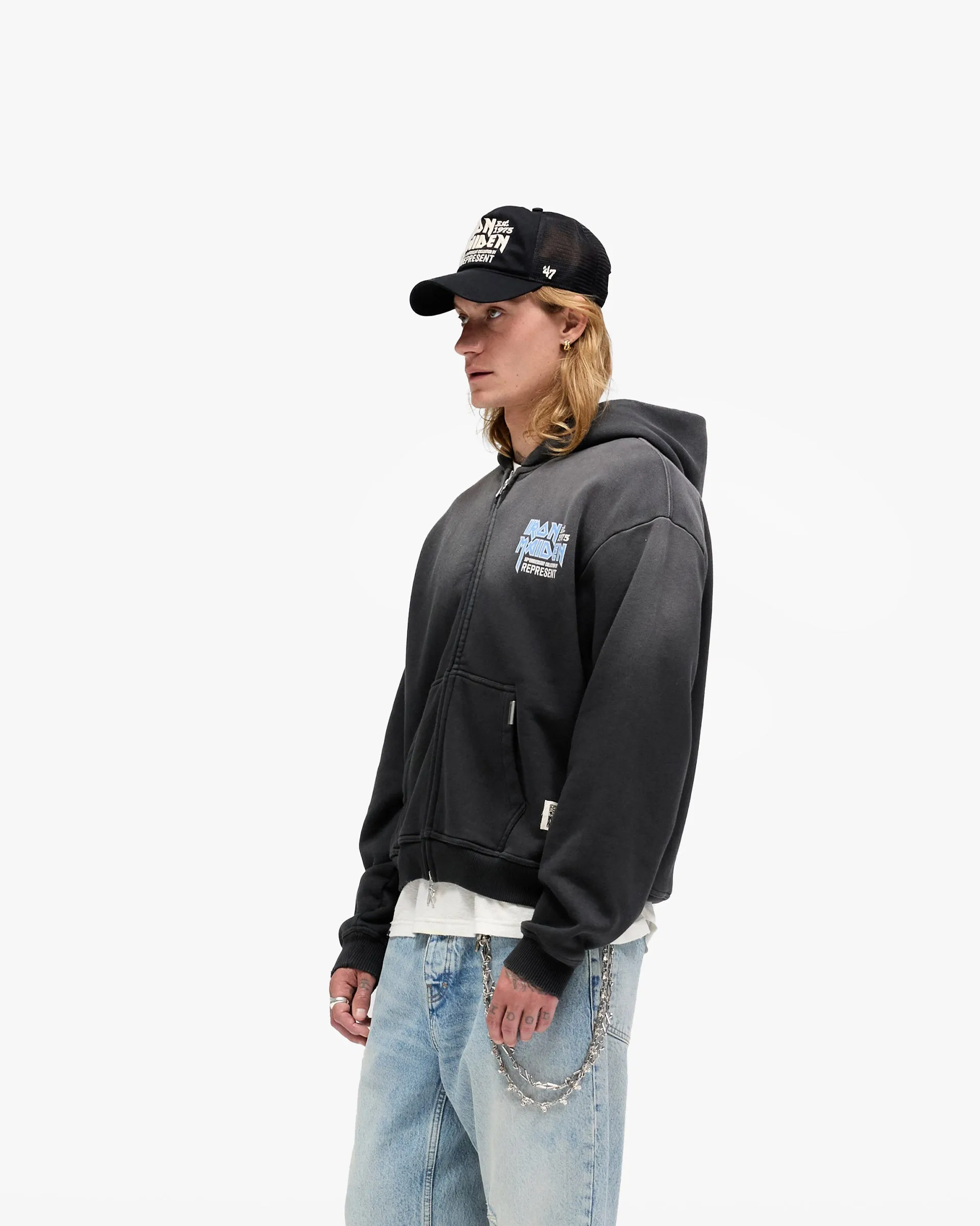 Represent X Iron Maiden Anniversary Zip Through Hoodie - Stained Black sold by Represent product image thumbnail 4