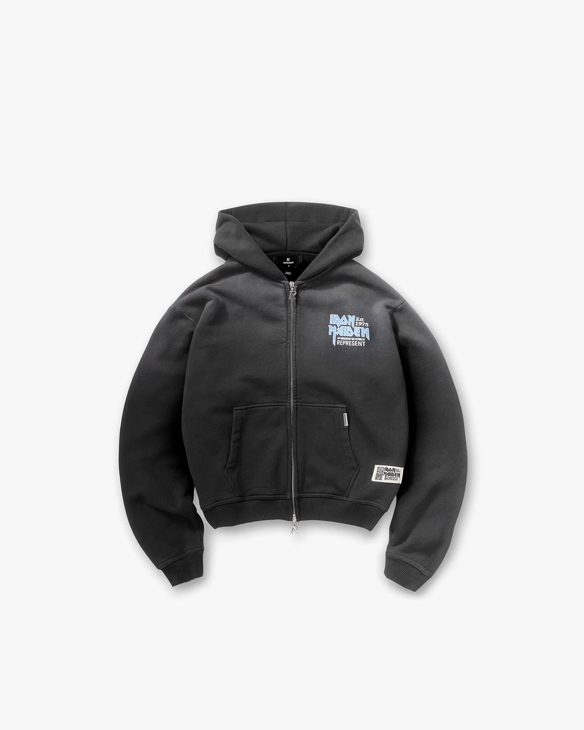 Represent X Iron Maiden Anniversary Zip Through Hoodie - Stained Black sold by Represent