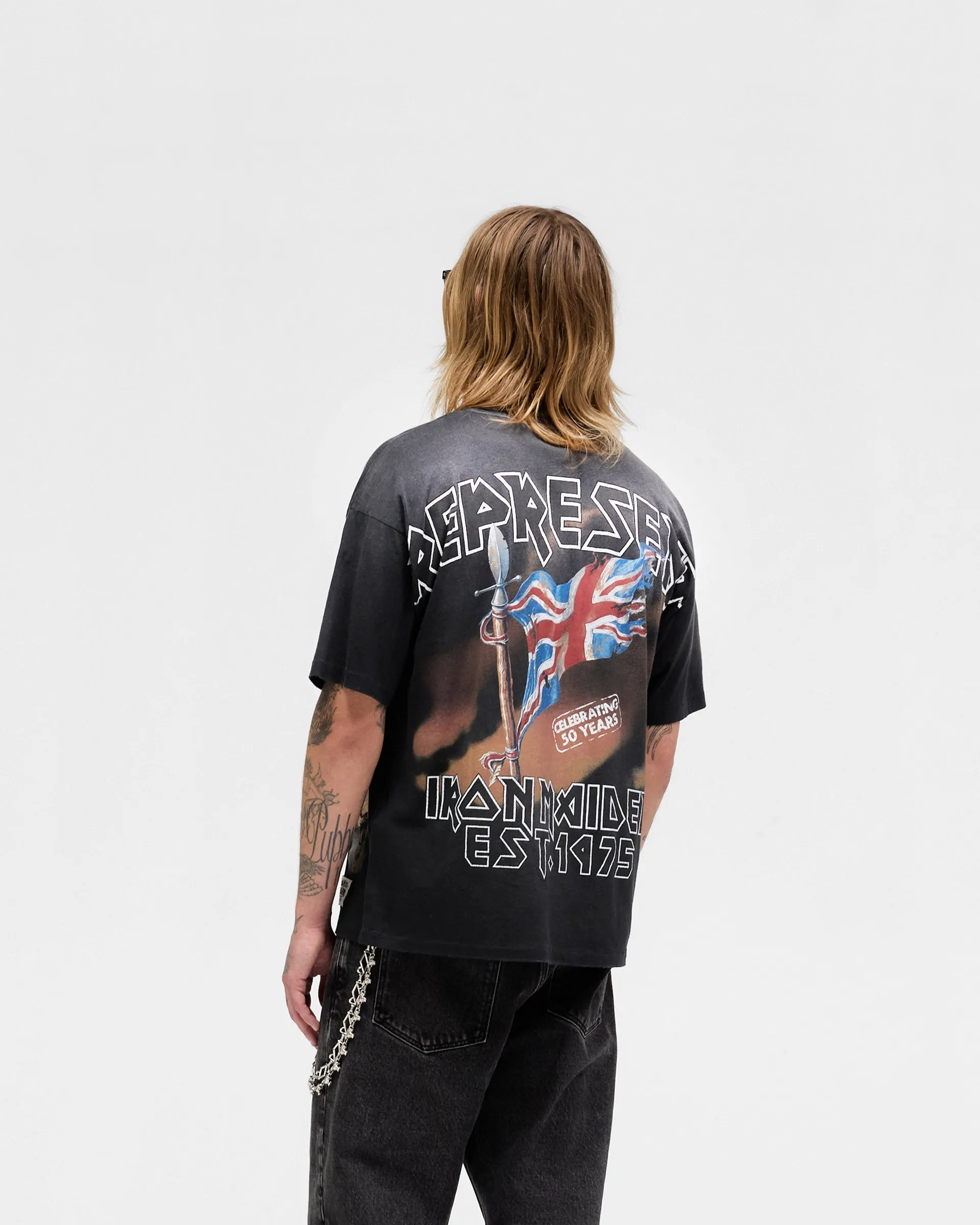 Represent X Iron Maiden Steed T-Shirt - Stained Black sold by Represent product image thumbnail 5