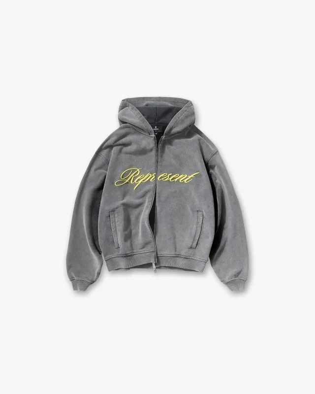 Script Logo Zip Hoodie - Vintage Grey sold by Represent