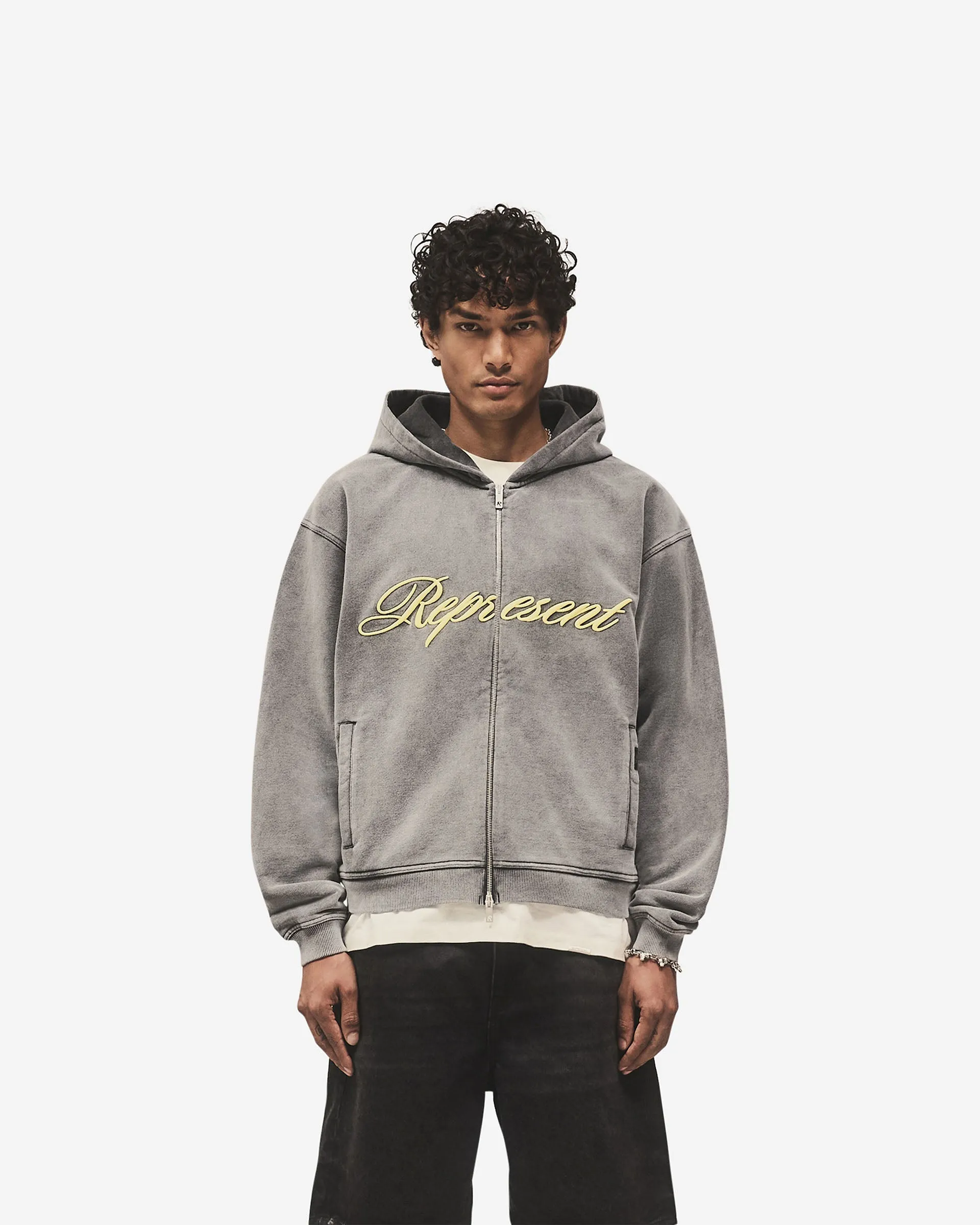 Script Logo Zip Hoodie - Vintage Grey sold by Represent product image thumbnail 3