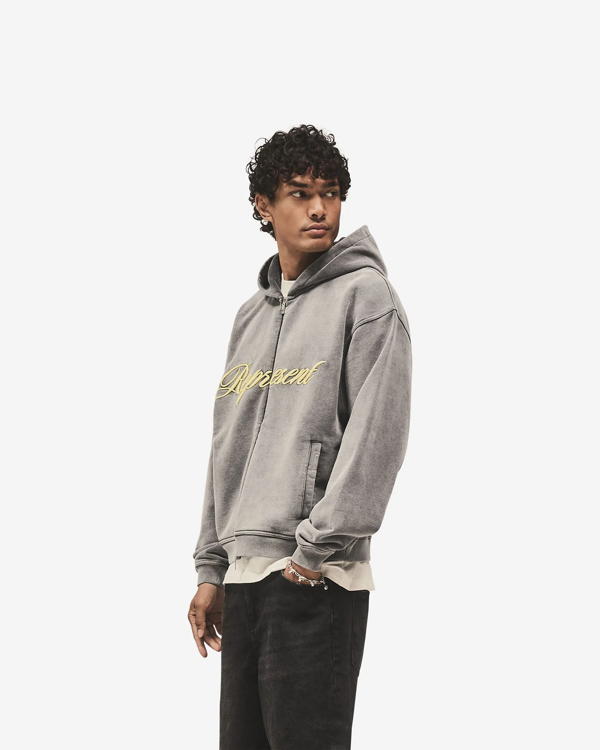Script Logo Zip Hoodie - Vintage Grey sold by Represent product image thumbnail 4