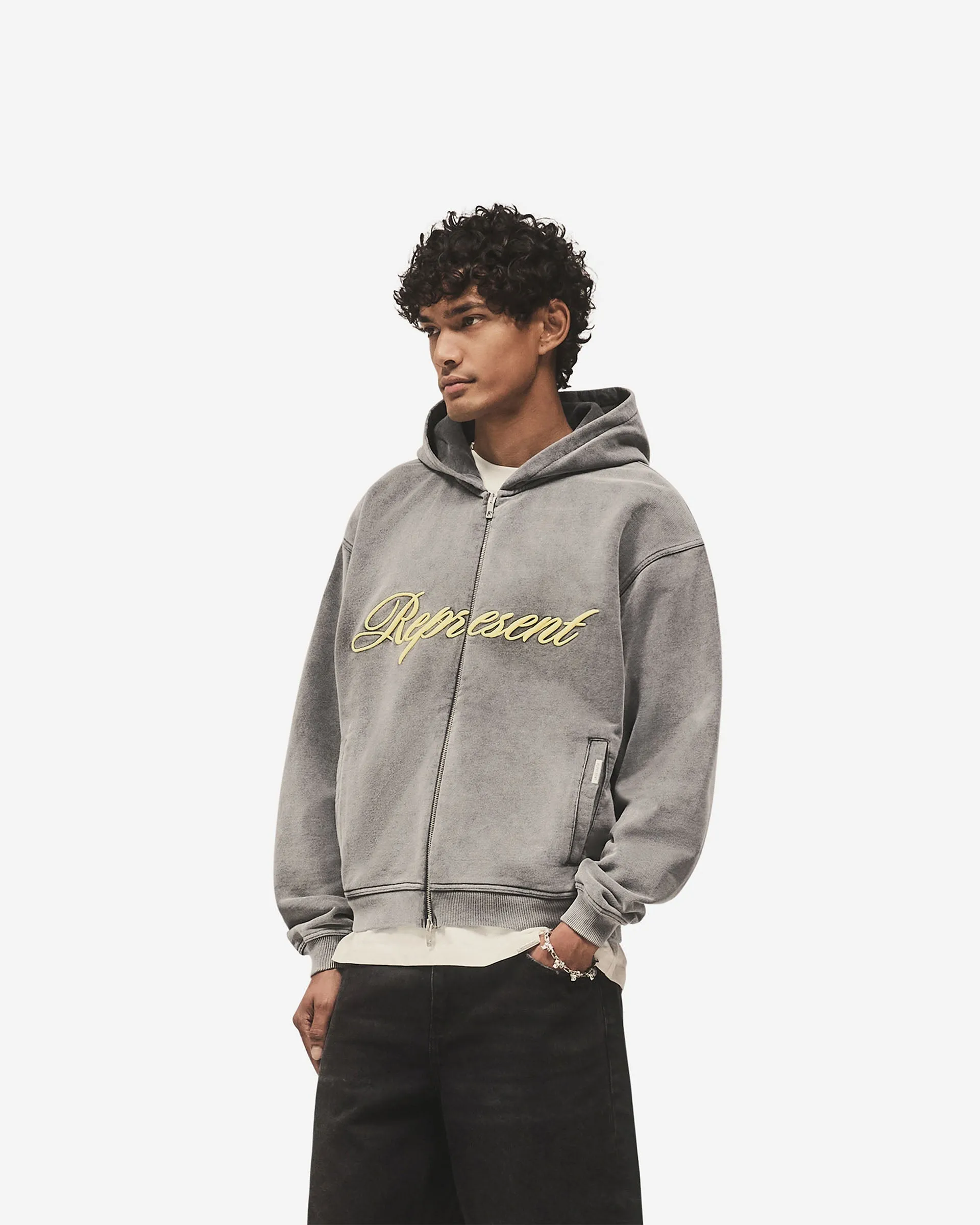 Script Logo Zip Hoodie - Vintage Grey sold by Represent product image thumbnail 2