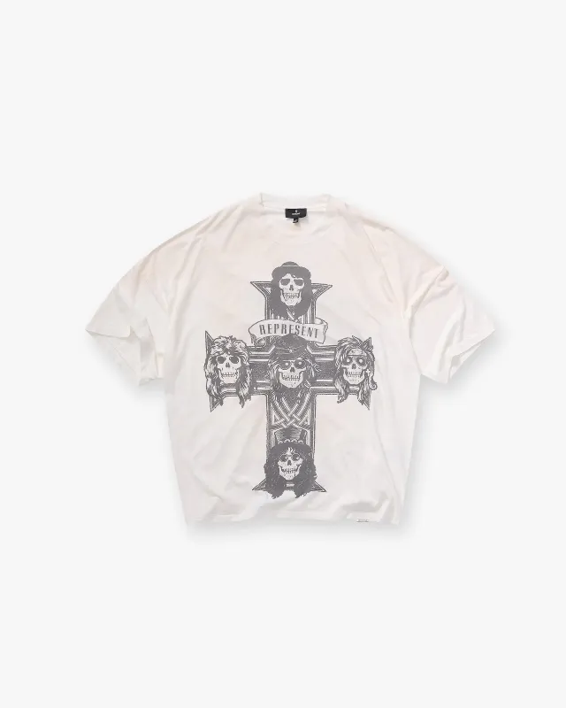 Represent X Guns N' Roses Cross T-Shirt - Washed Ecru sold by Represent