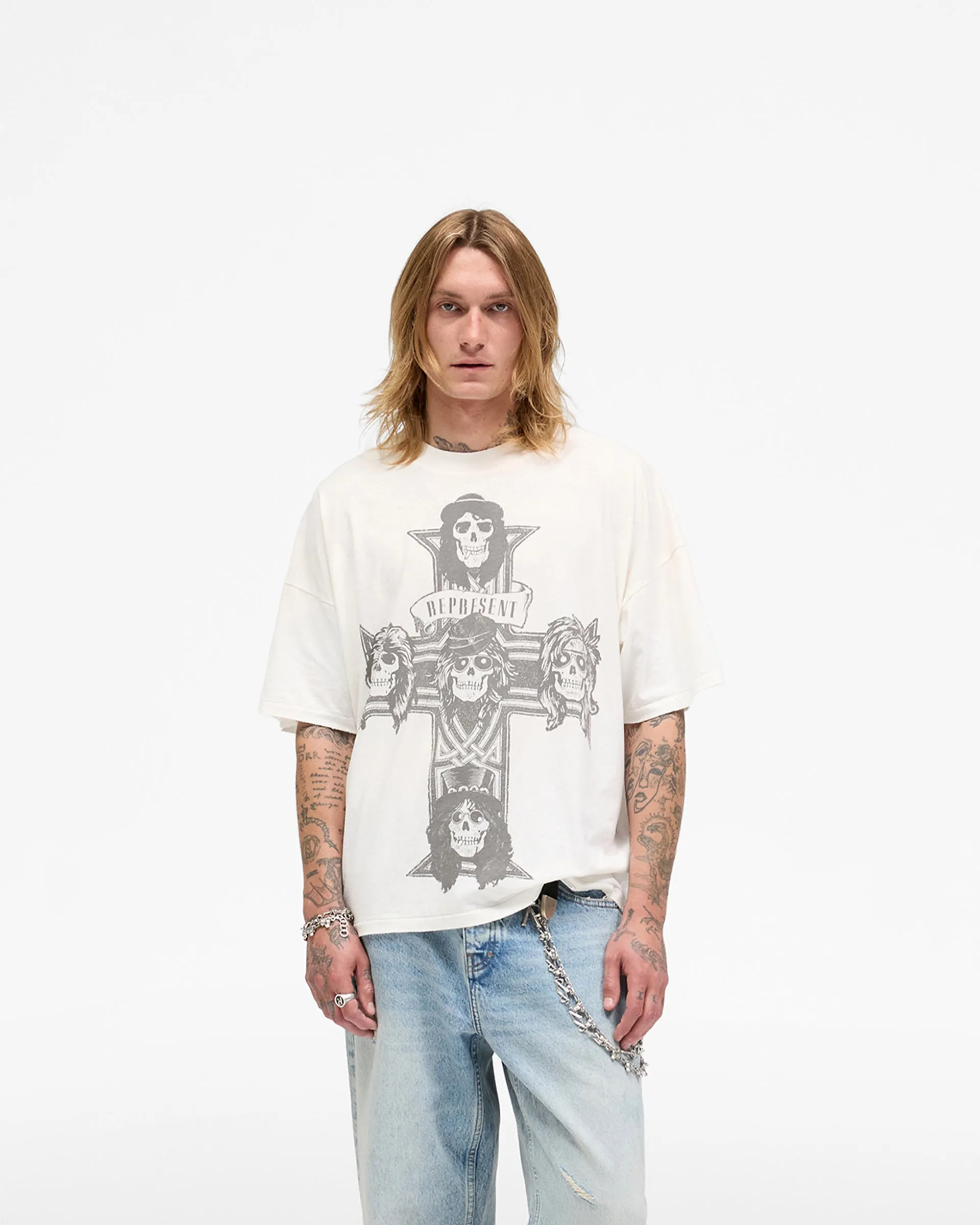 Represent X Guns N' Roses Cross T-Shirt - Washed Ecru sold by Represent product image thumbnail 3