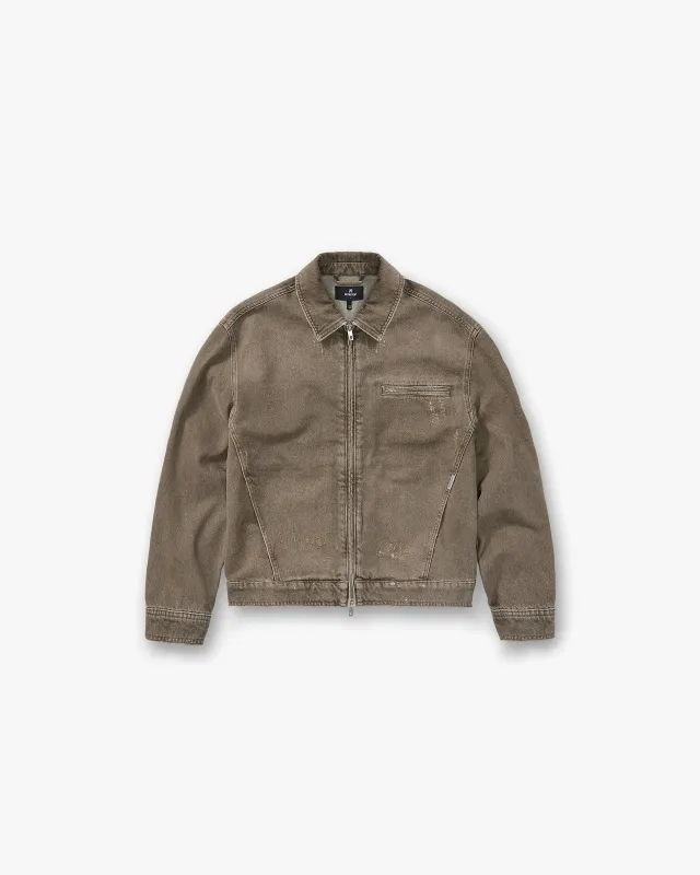 Collared Denim Jacket - Washed Olive sold by Represent