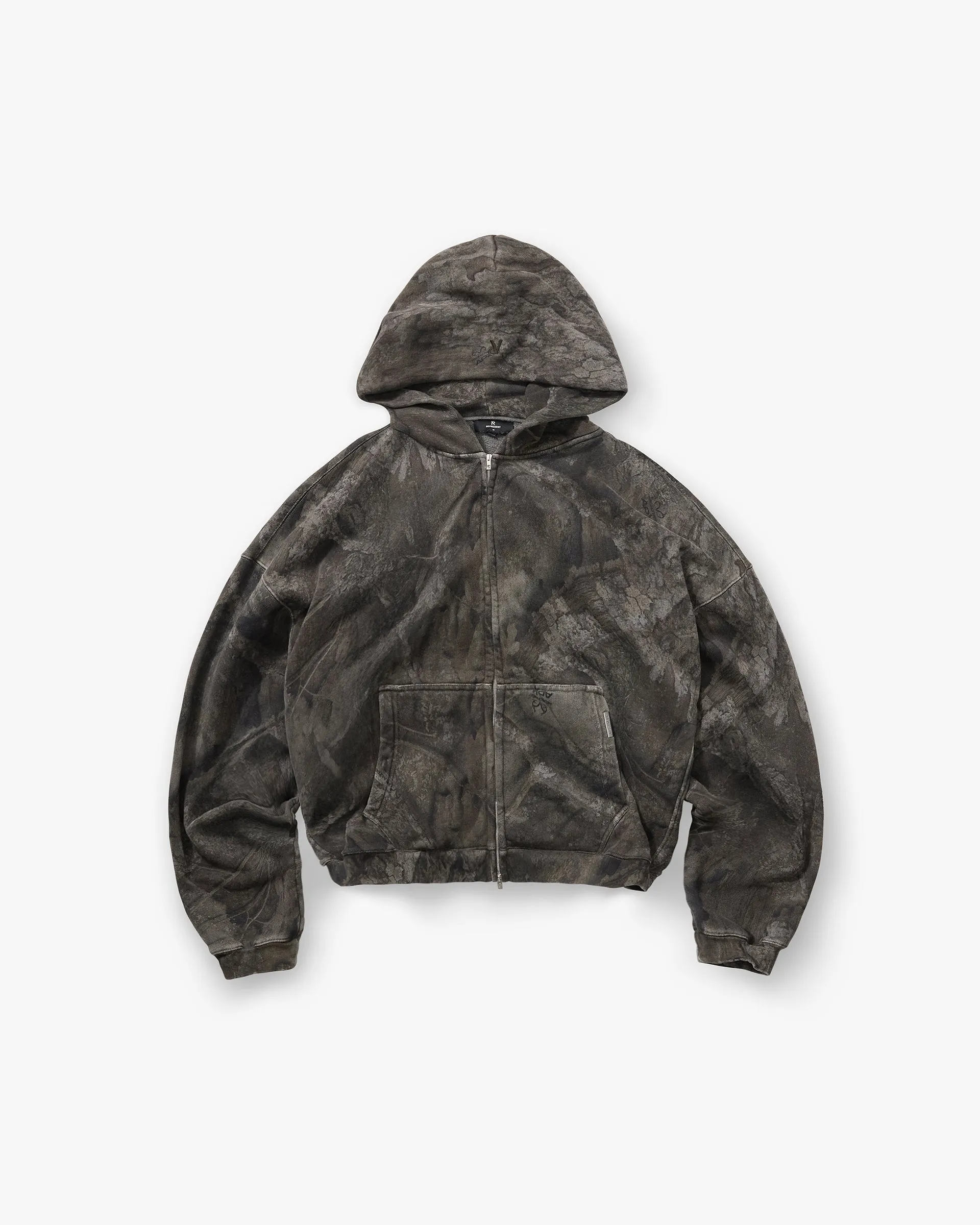 Initial Overdye Realtree® Boxy Zip Through Hoodie - Overdyed Black sold by Represent