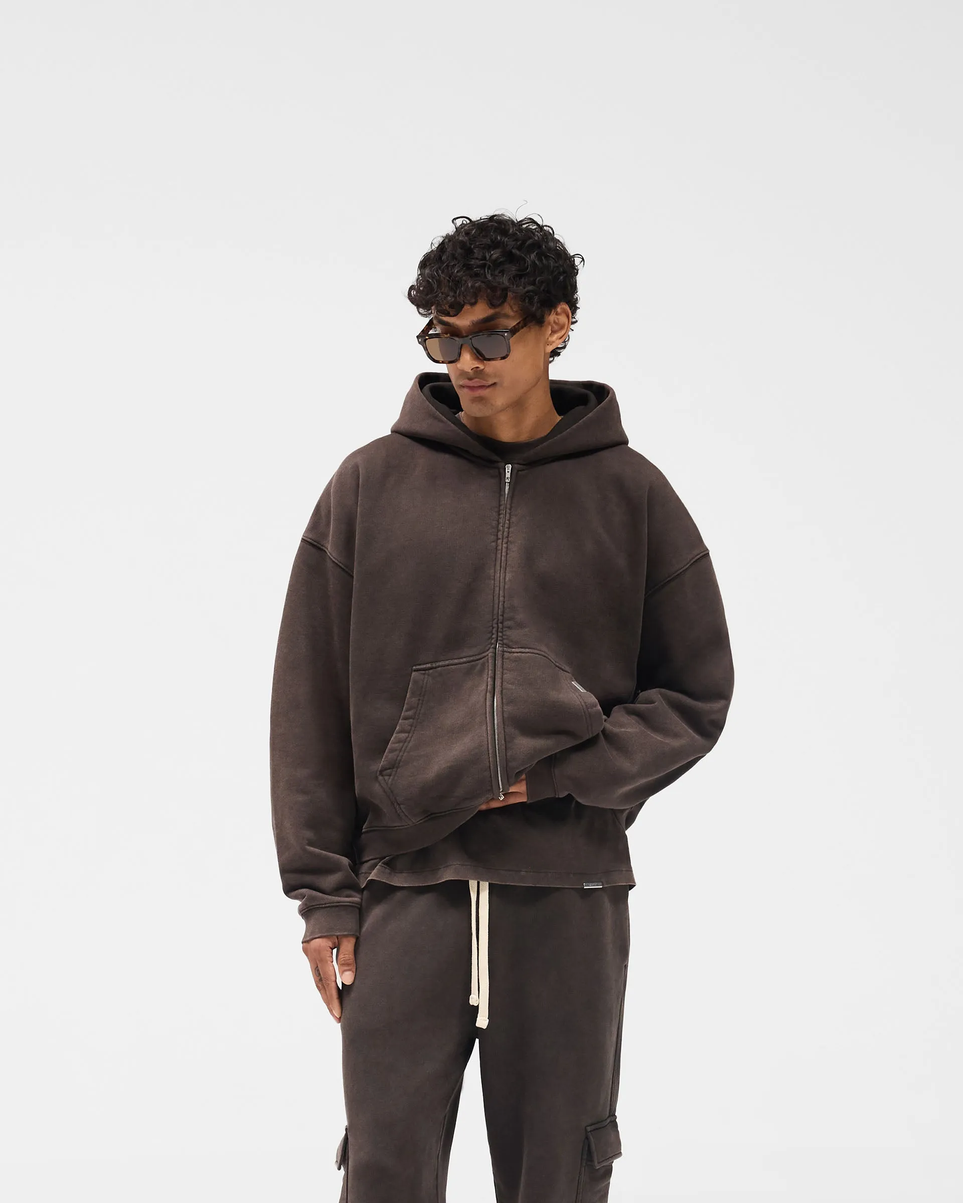 Initial Boxy Zip Through Hoodie - Coffee sold by Represent product image thumbnail 3
