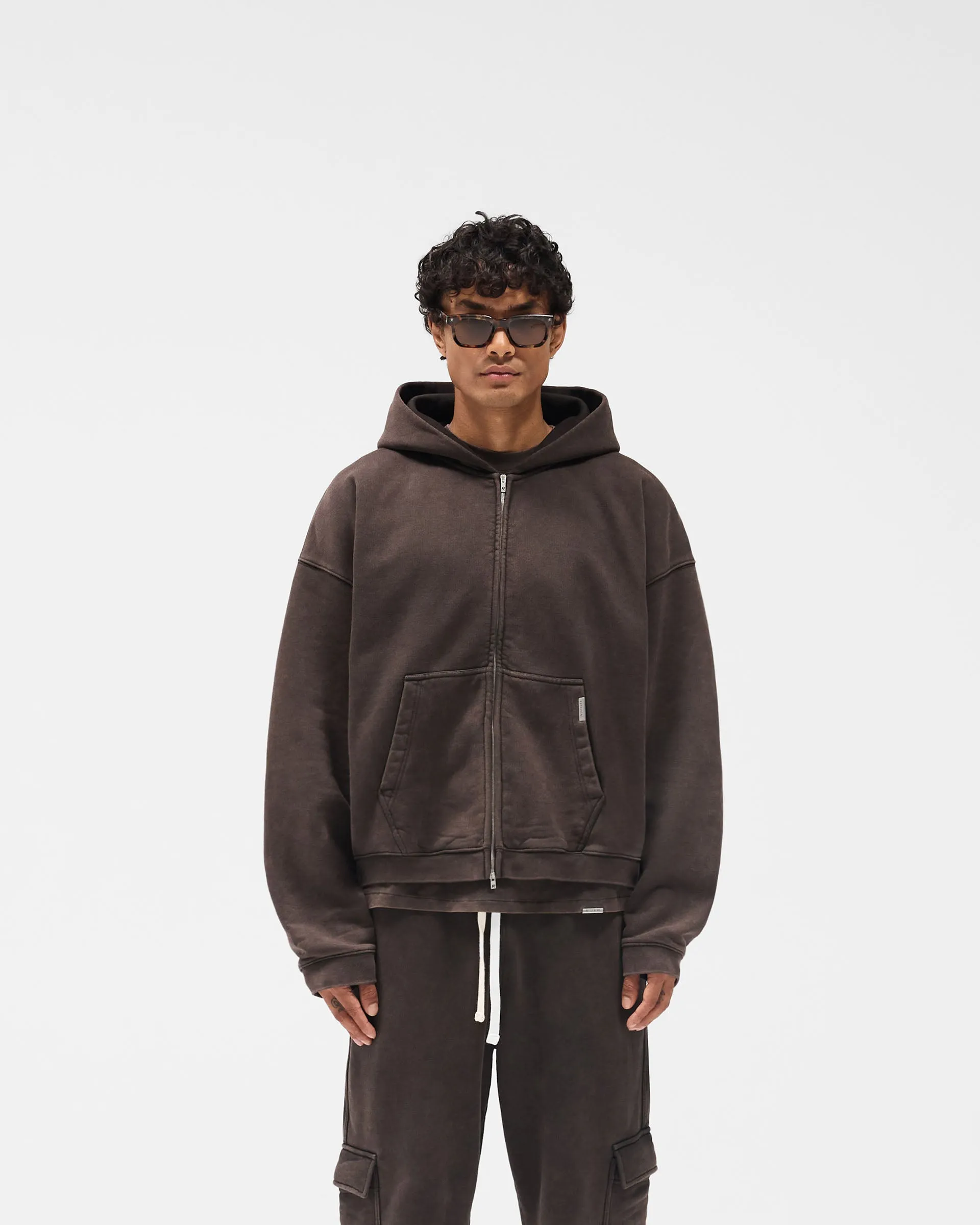 Initial Boxy Zip Through Hoodie - Coffee sold by Represent product image thumbnail 4