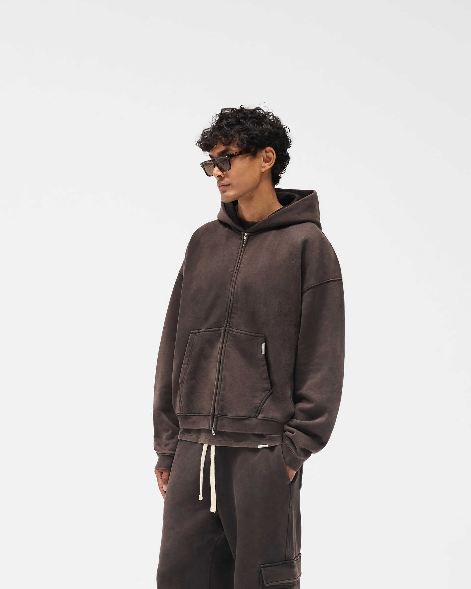 Initial Boxy Zip Through Hoodie - Coffee sold by Represent product image thumbnail 2