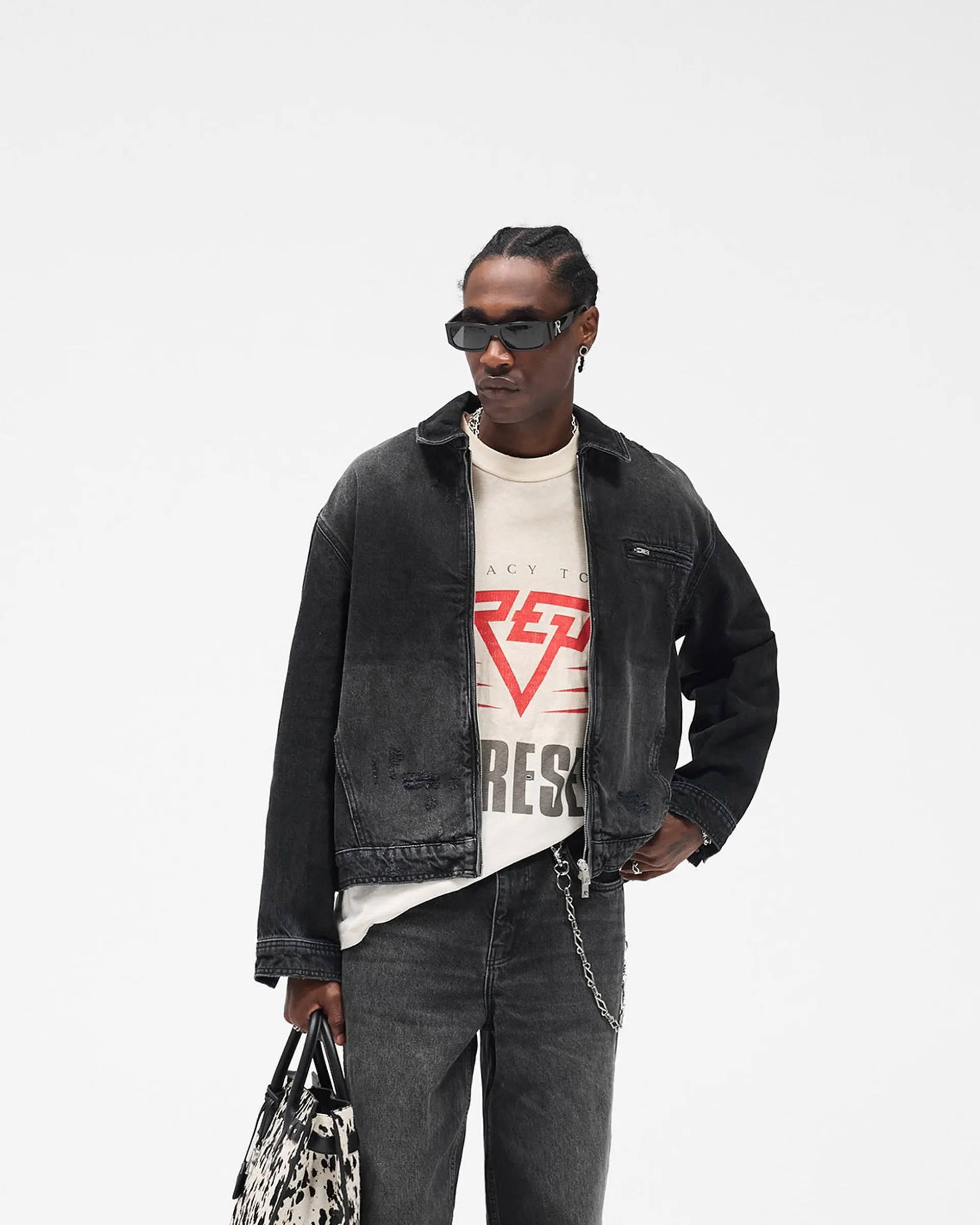 Collared Denim Jacket - Aged Black sold by Represent product image thumbnail 2