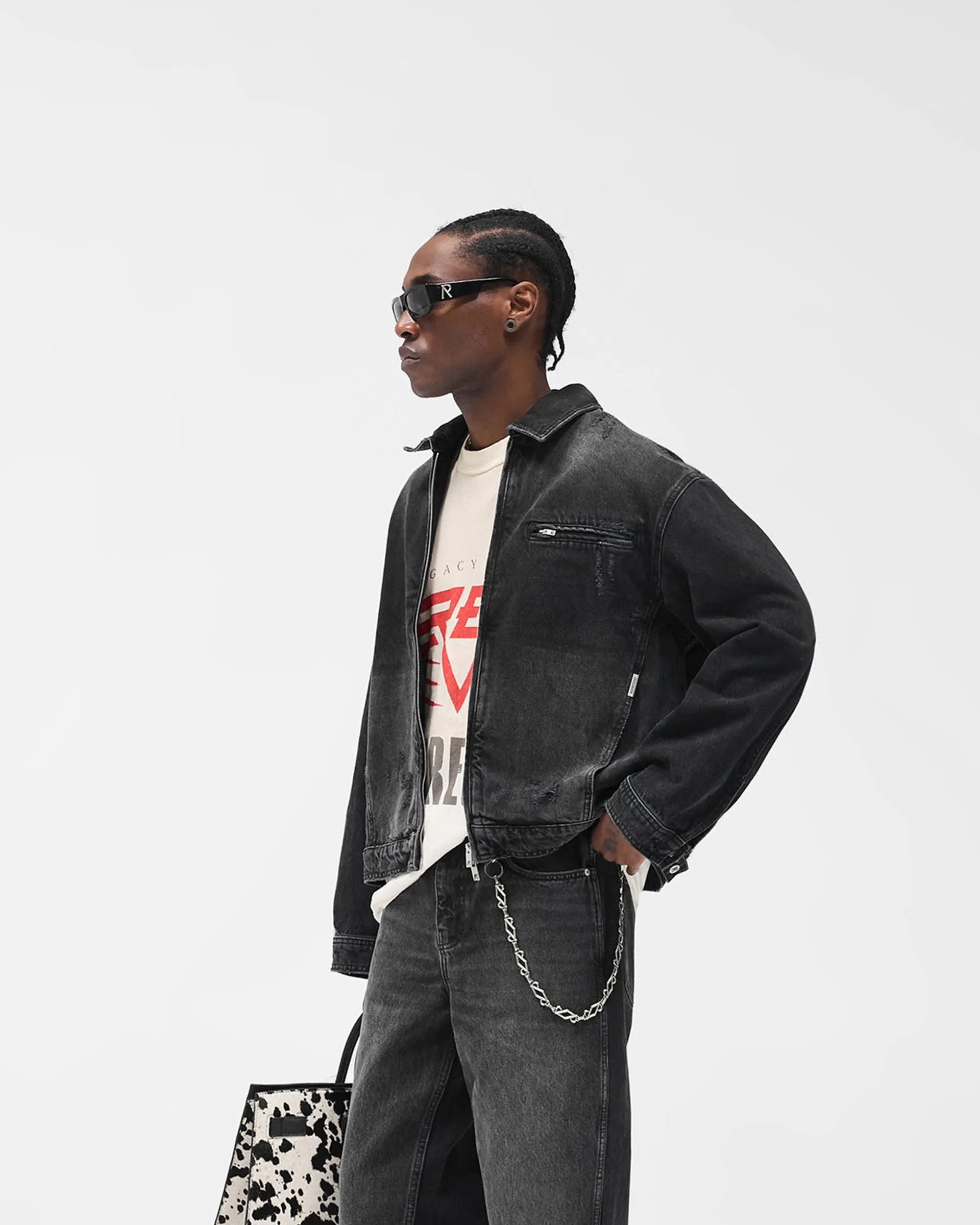 Collared Denim Jacket - Aged Black sold by Represent product image thumbnail 4