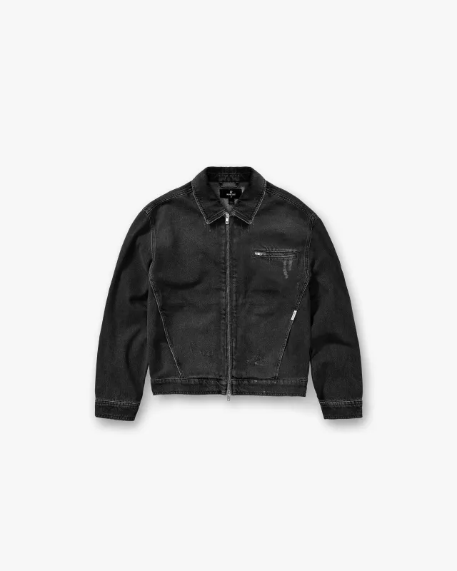 Collared Denim Jacket - Aged Black sold by Represent