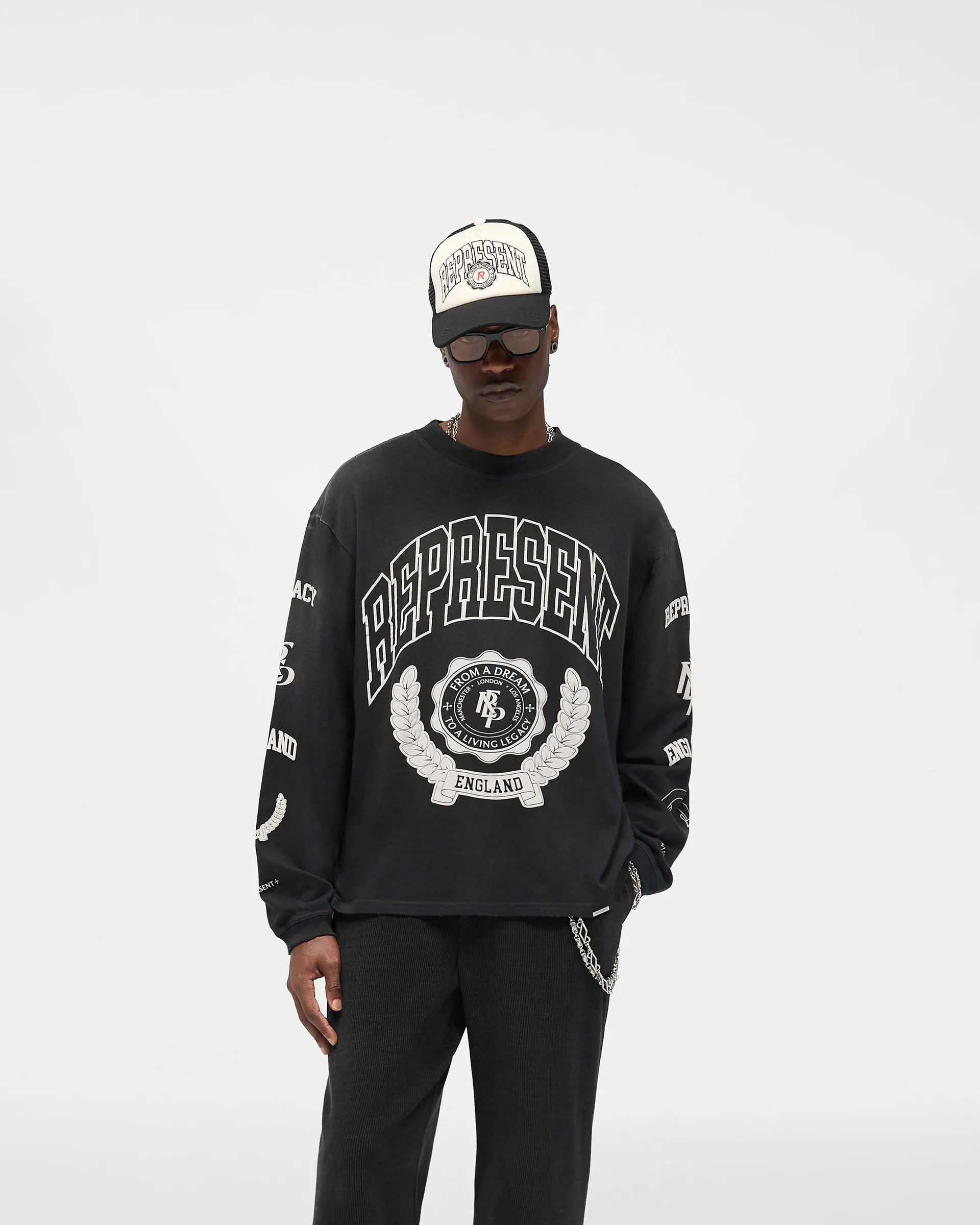 Legacy Crest Long Sleeve T-Shirt - Stained Black sold by Represent product image thumbnail 3