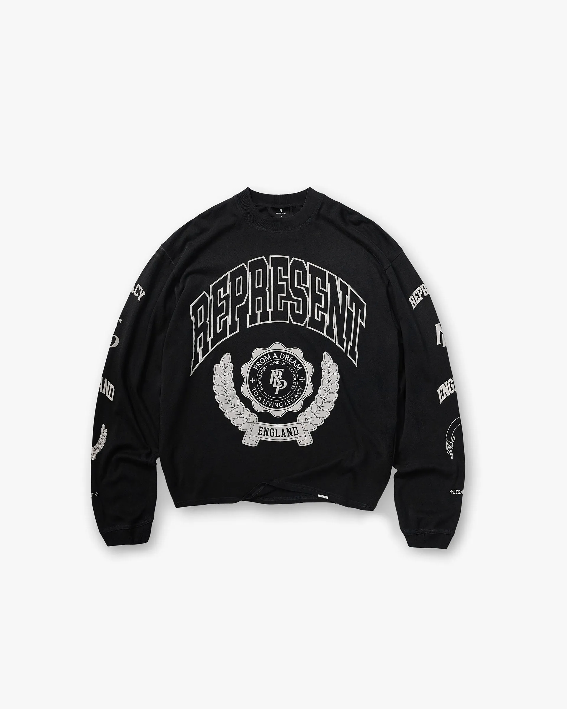 Legacy Crest Long Sleeve T-Shirt - Stained Black sold by Represent