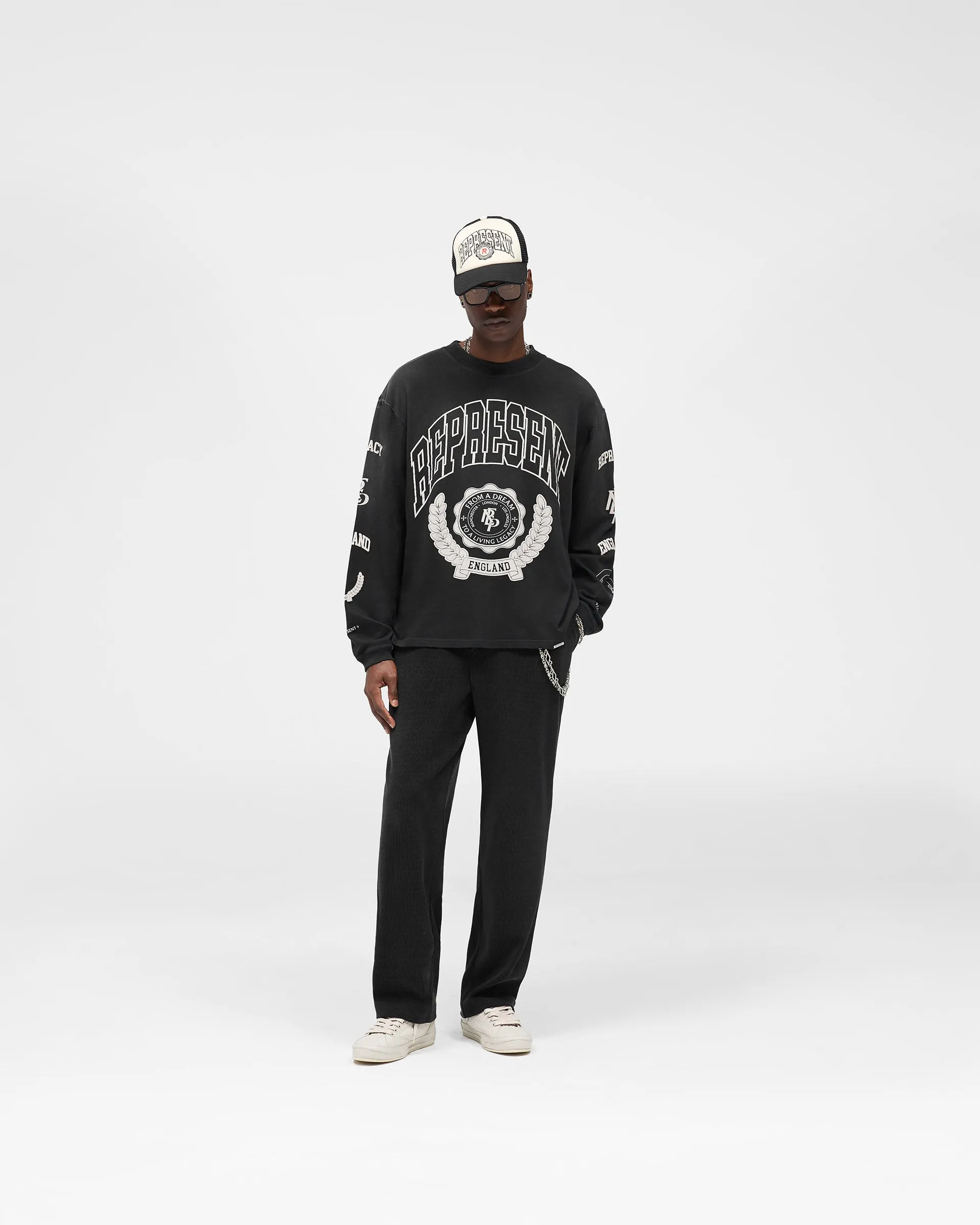 Legacy Crest Long Sleeve T-Shirt - Stained Black sold by Represent product image thumbnail 5