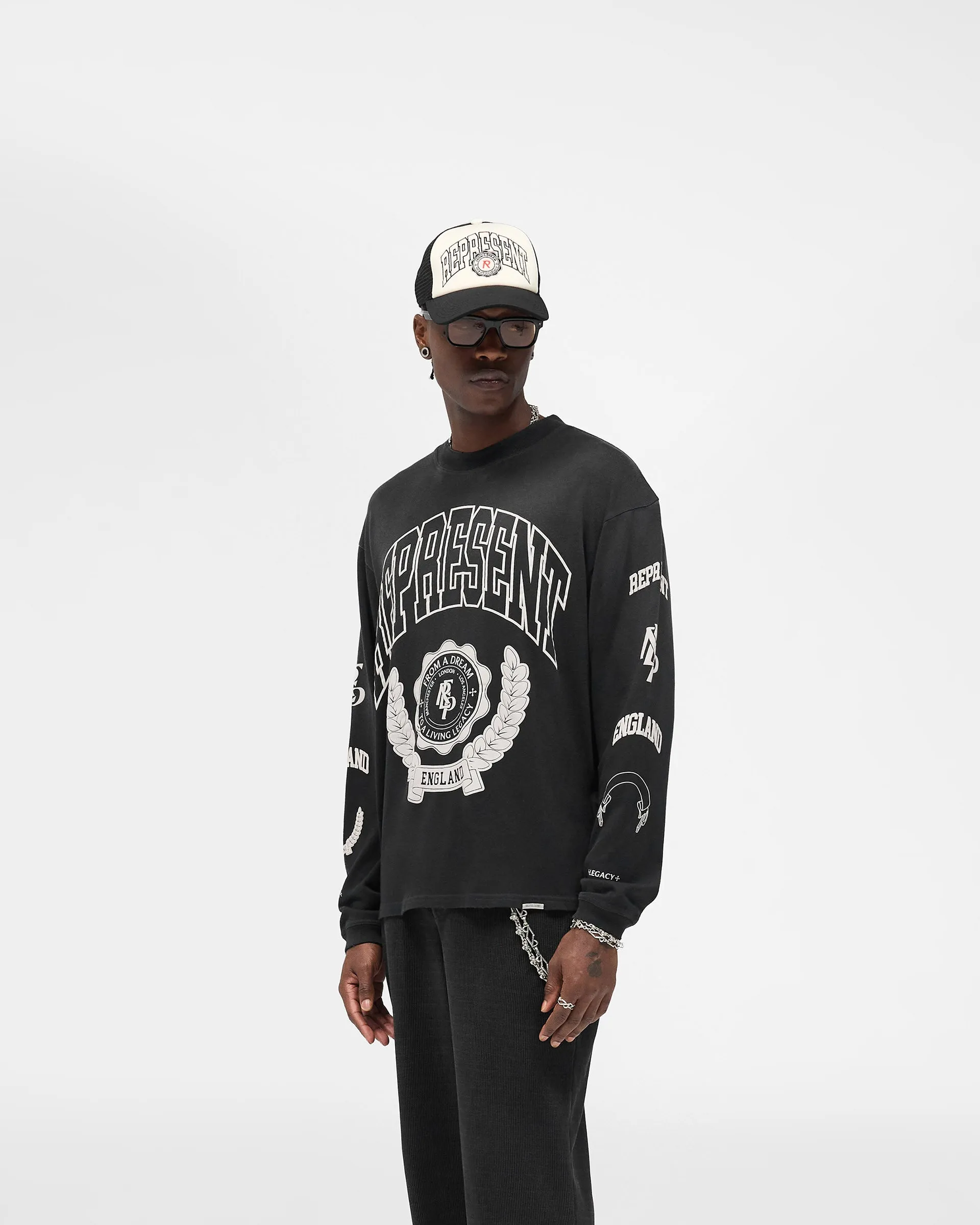 Legacy Crest Long Sleeve T-Shirt - Stained Black sold by Represent product image thumbnail 2