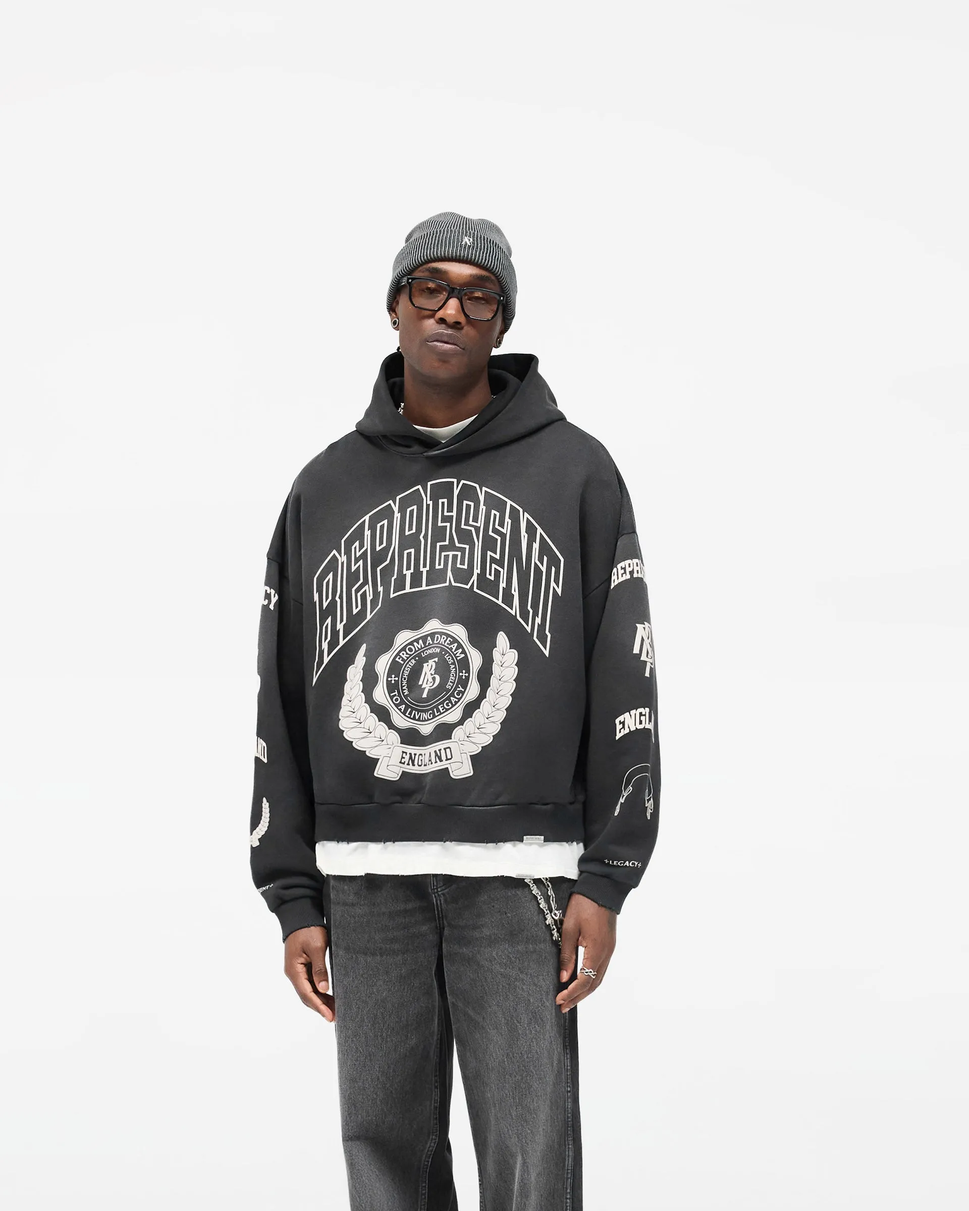 Represent Legacy Crest Hoodie - Stained Black sold by Represent product image thumbnail 3