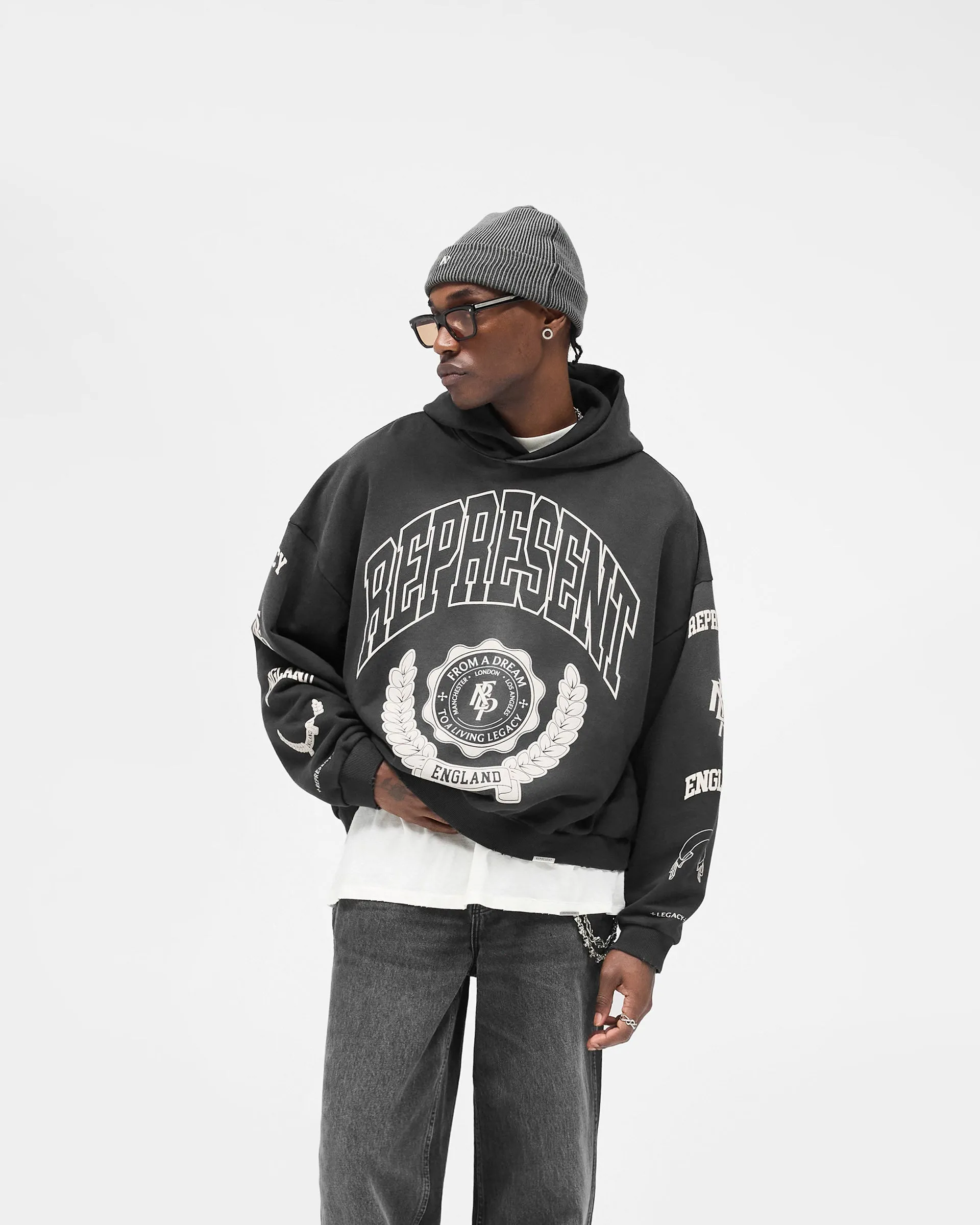 Represent Legacy Crest Hoodie - Stained Black sold by Represent product image thumbnail 4